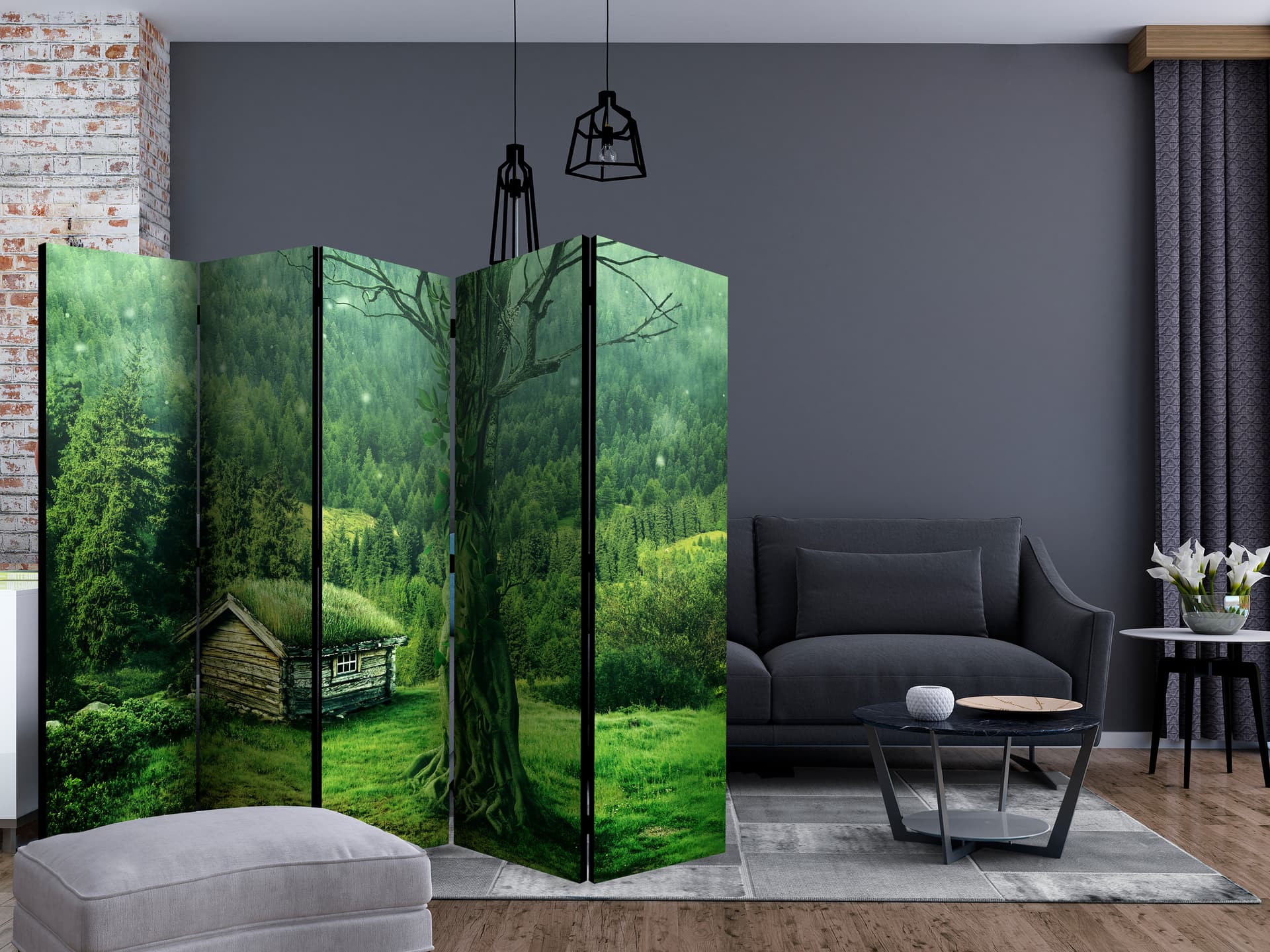 

Parawan 5-częściowy - Zielona samotnia II [Room Dividers] (rozmiar 225x172)