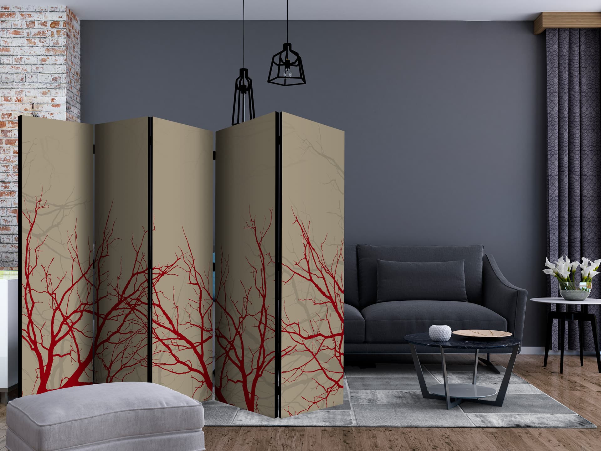 

Parawan 5-częściowy - Red-hot branches II [Room Dividers] (rozmiar 225x172)