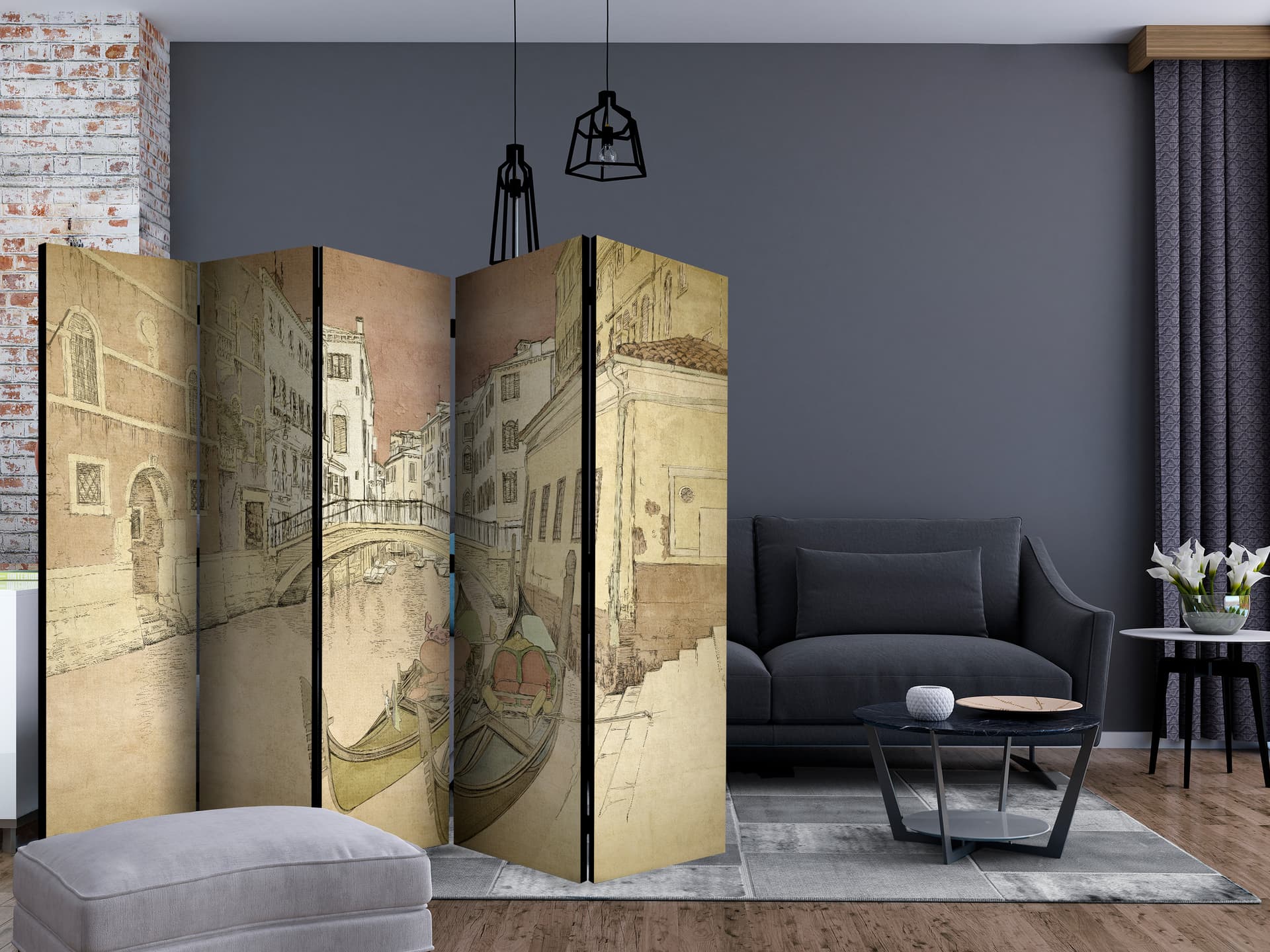 

Parawan 5-częściowy - Gondolas in Venice II [Room Dividers] (rozmiar 225x172)