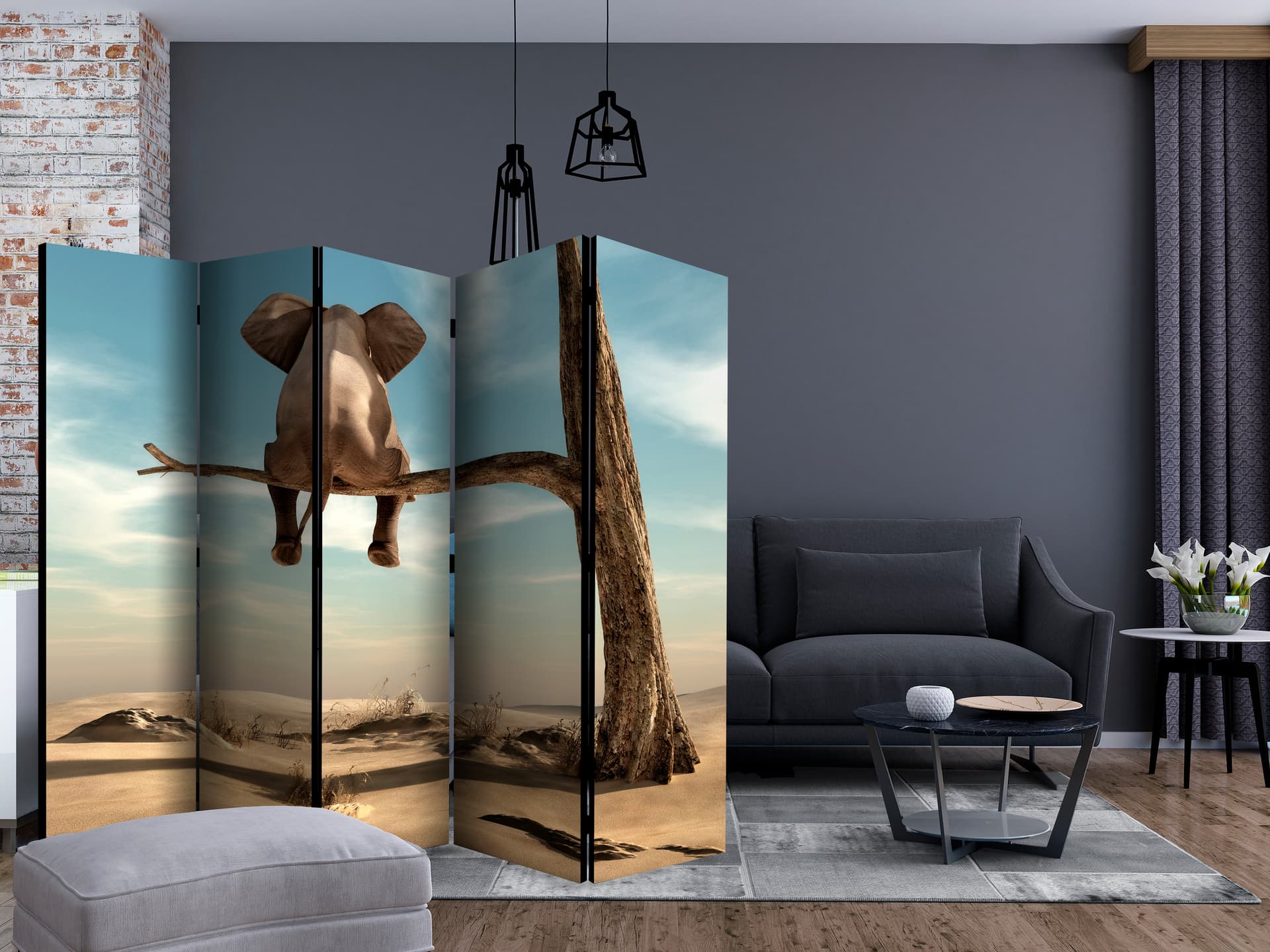 

Parawan 5-częściowy - Słoń na drzewie II [Room Dividers] (rozmiar 225x172)