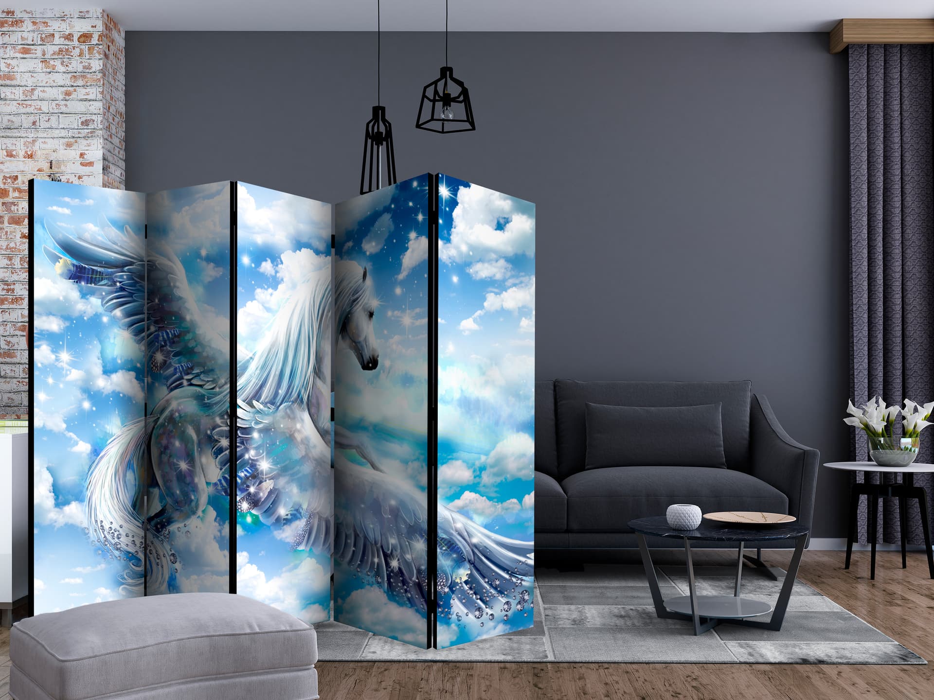 

Parawan 5-częściowy - Pegaz (niebieski) II [Room Dividers] (rozmiar 225x172)
