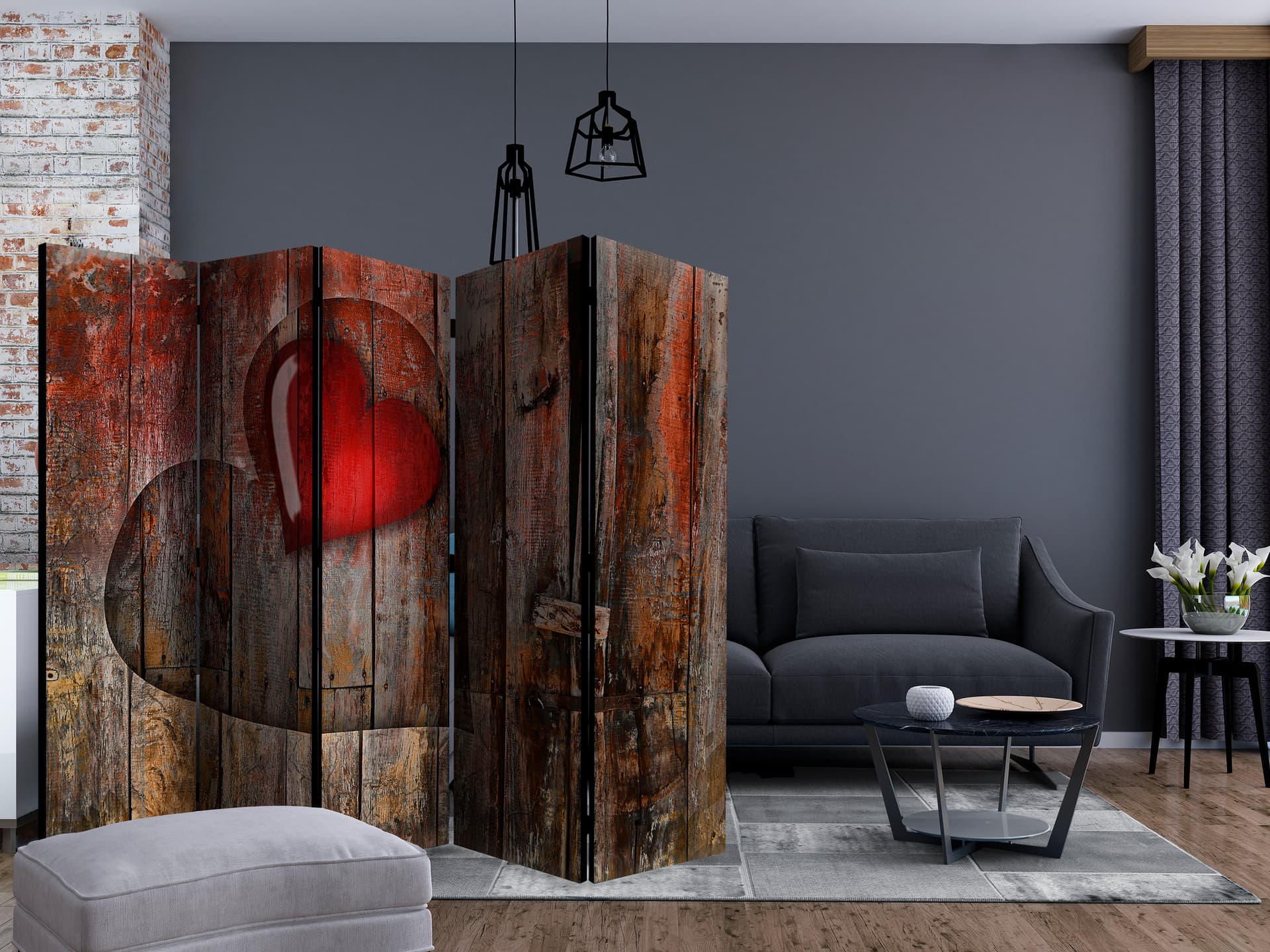 

Parawan 5-częściowy - Serce wyryte w drewnie II [Room Dividers] (rozmiar 225x172)