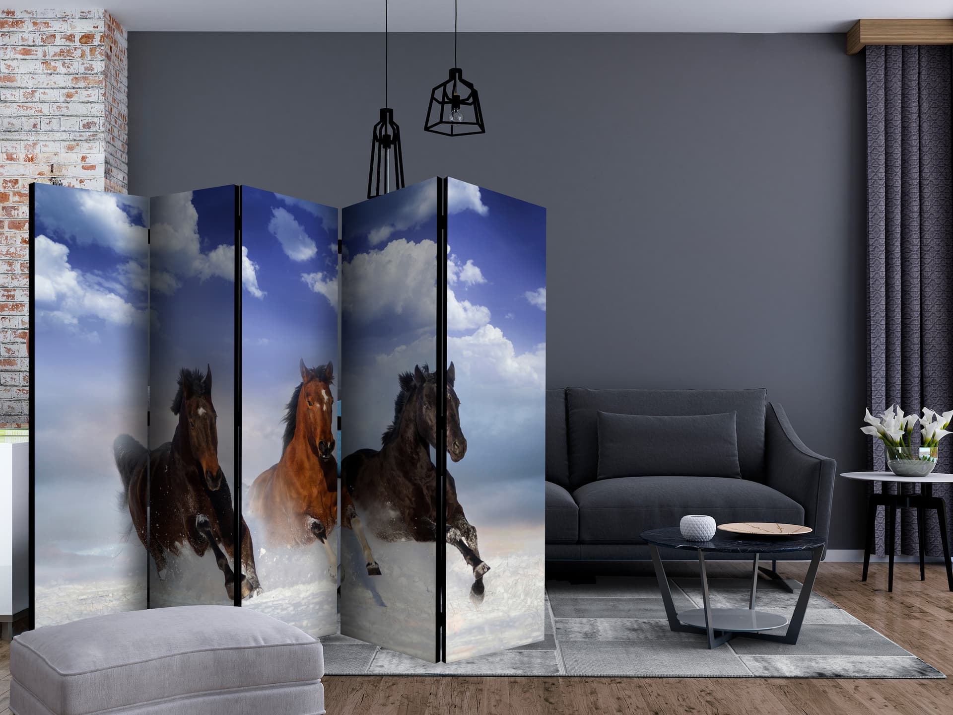 

Parawan 5-częściowy - Konie w śniegu II [Room Dividers] (rozmiar 225x172)