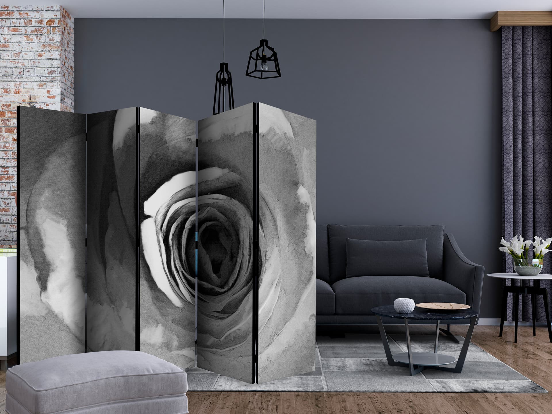

Parawan 5-częściowy - Papierowa róża II [Room Dividers] (rozmiar 225x172)