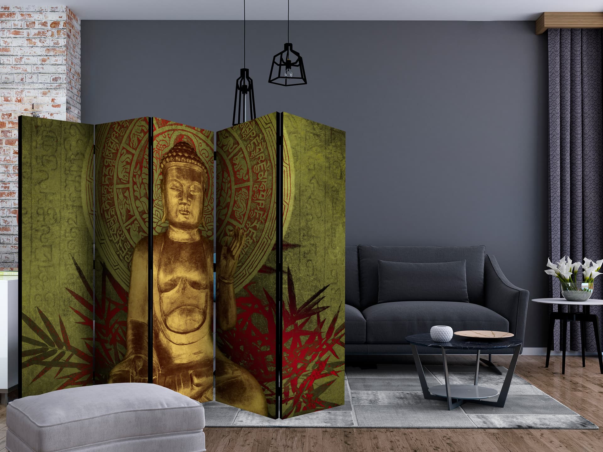 

Parawan 5-częściowy - Złoty Budda II [Room Dividers] (rozmiar 225x172)