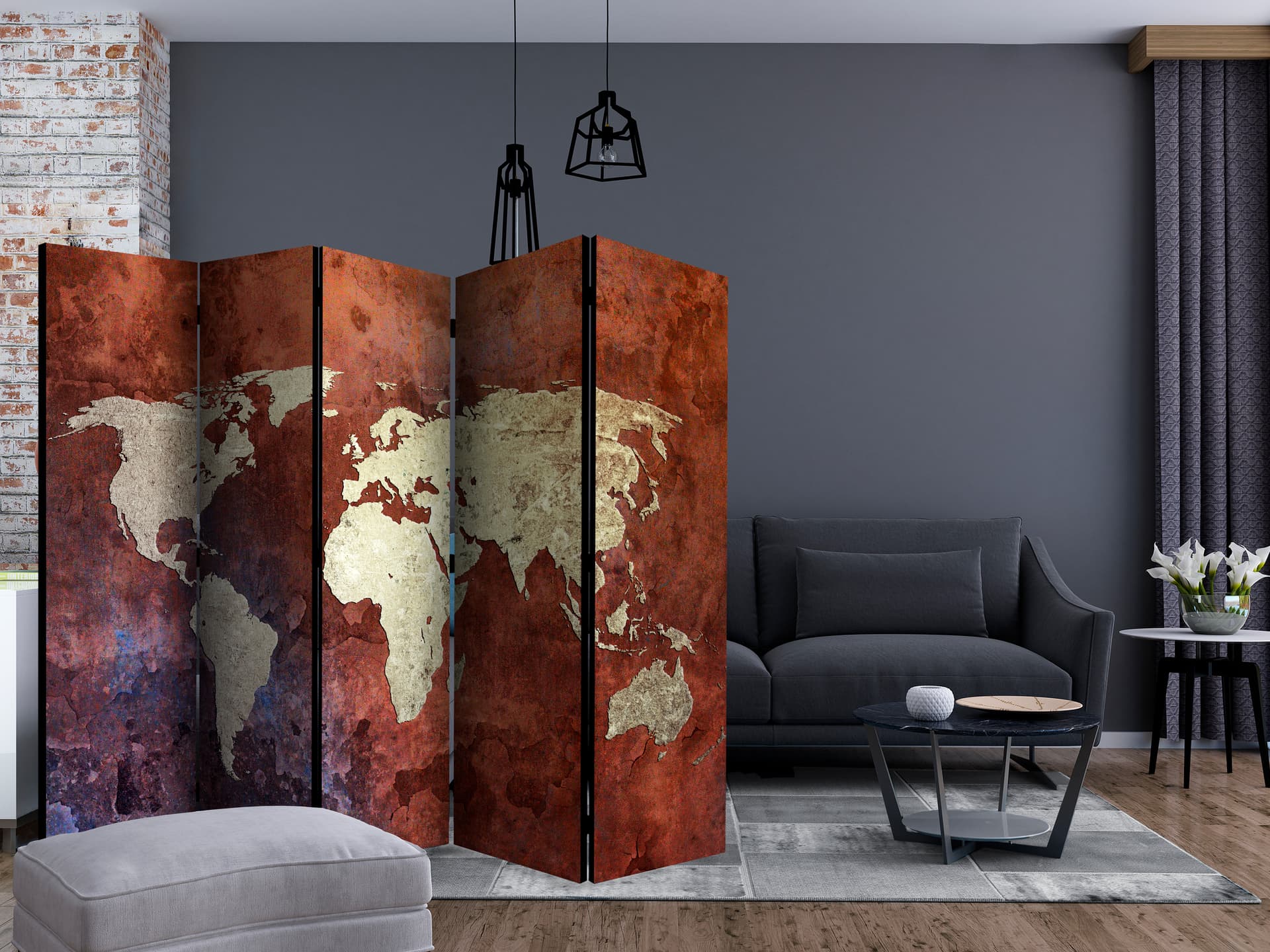 

Parawan 5-częściowy - Żelazne kontynenty II [Room Dividers] (rozmiar 225x172)