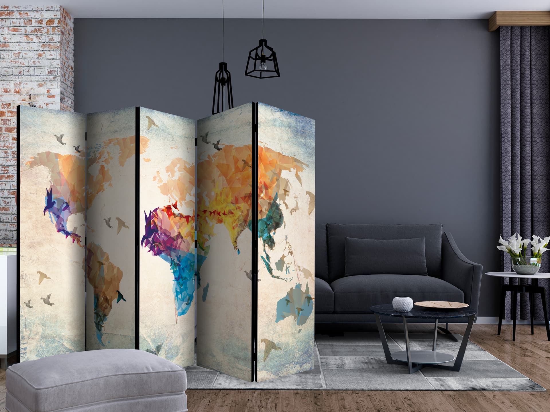 

Parawan 5-częściowy - Paper birds II [Room Dividers] (rozmiar 225x172)