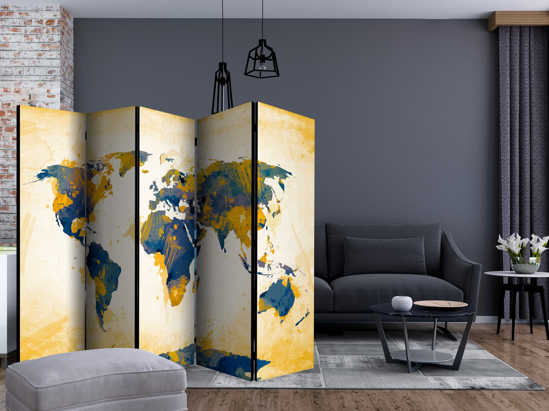 

Parawan 5-częściowy - Map of the World - Sun and sky II [Room Dividers] (rozmiar 225x172)