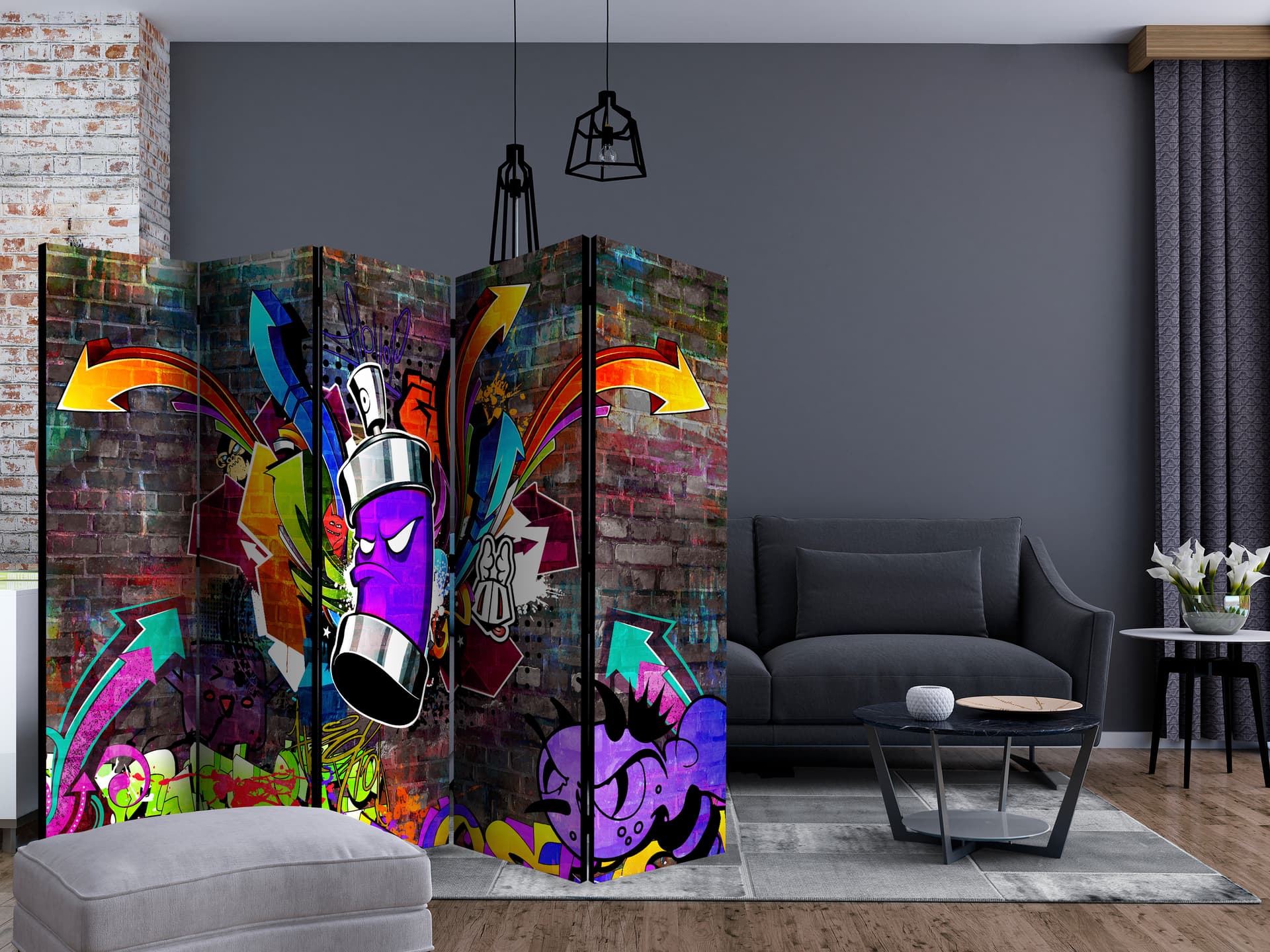 

Parawan 5-częściowy - Graffiti: Kolorowy atak II [Room Dividers] (rozmiar 225x172)