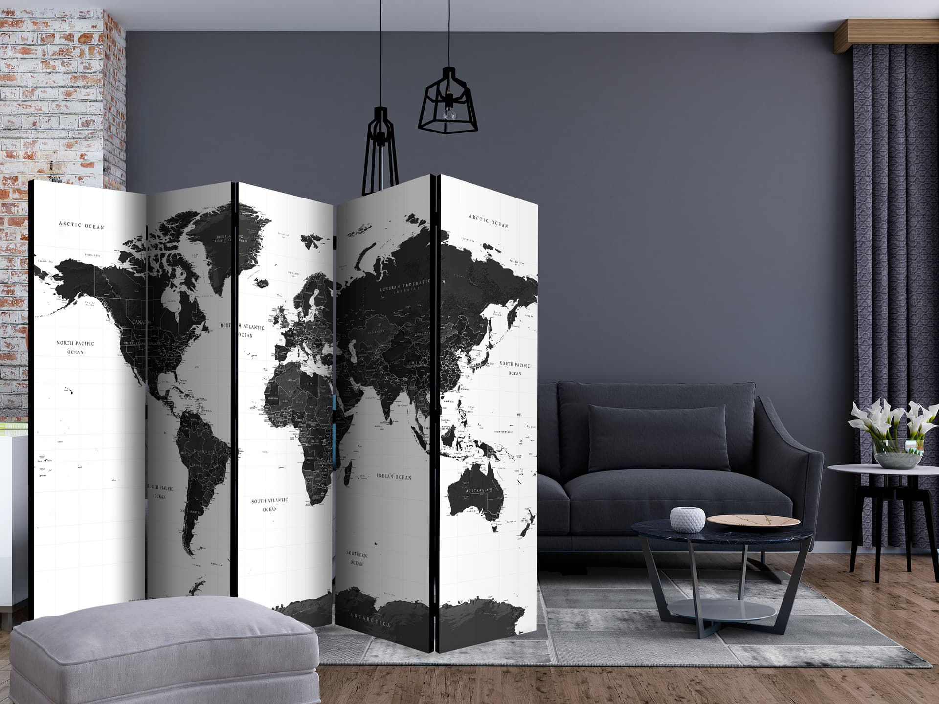

Parawan 5-częściowy - Czarno-biała mapa II [Room Dividers] (rozmiar 225x172)