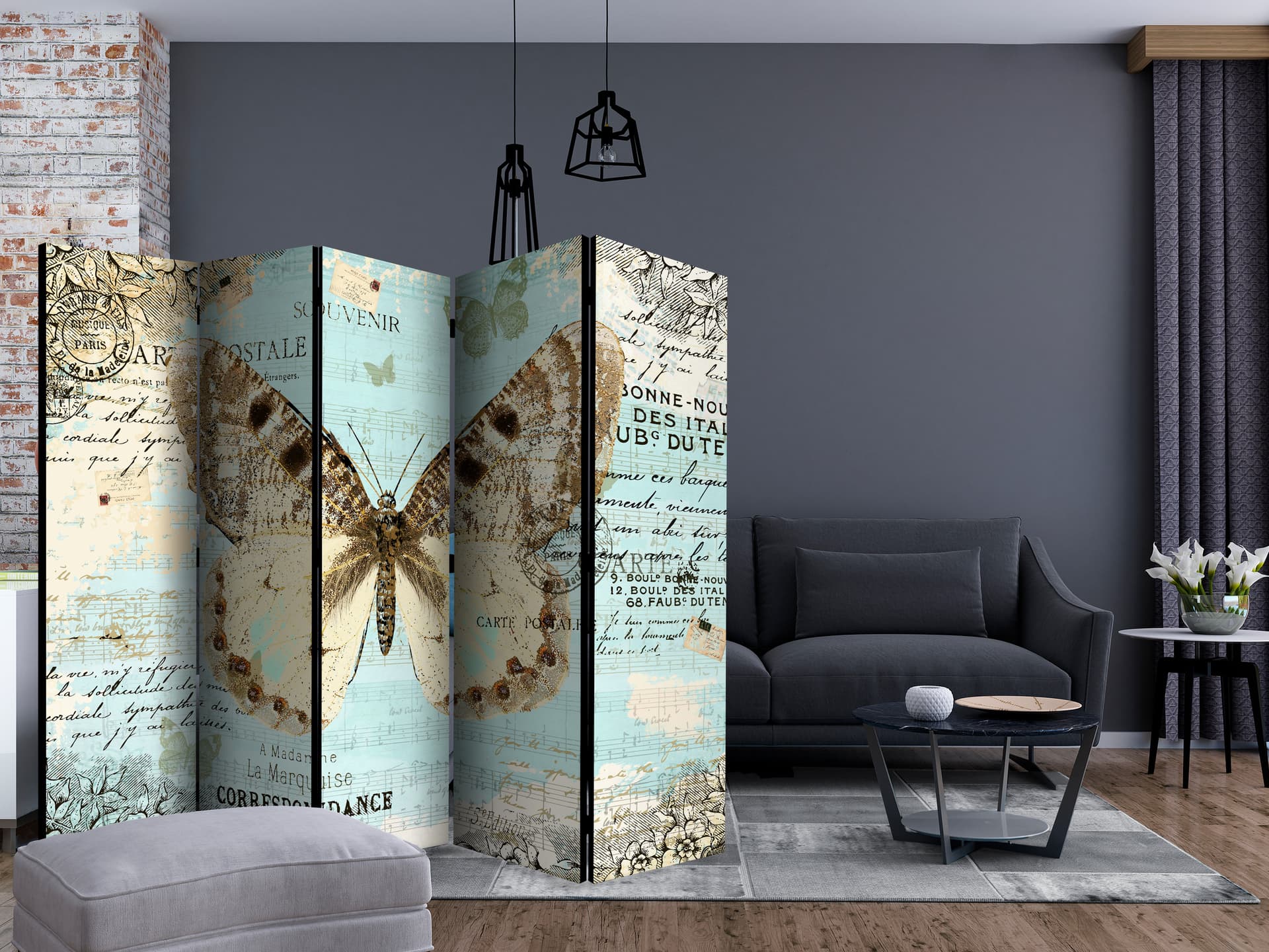 

Parawan 5-częściowy - Pocztówka z motylem II [Room Dividers] (rozmiar 225x172)
