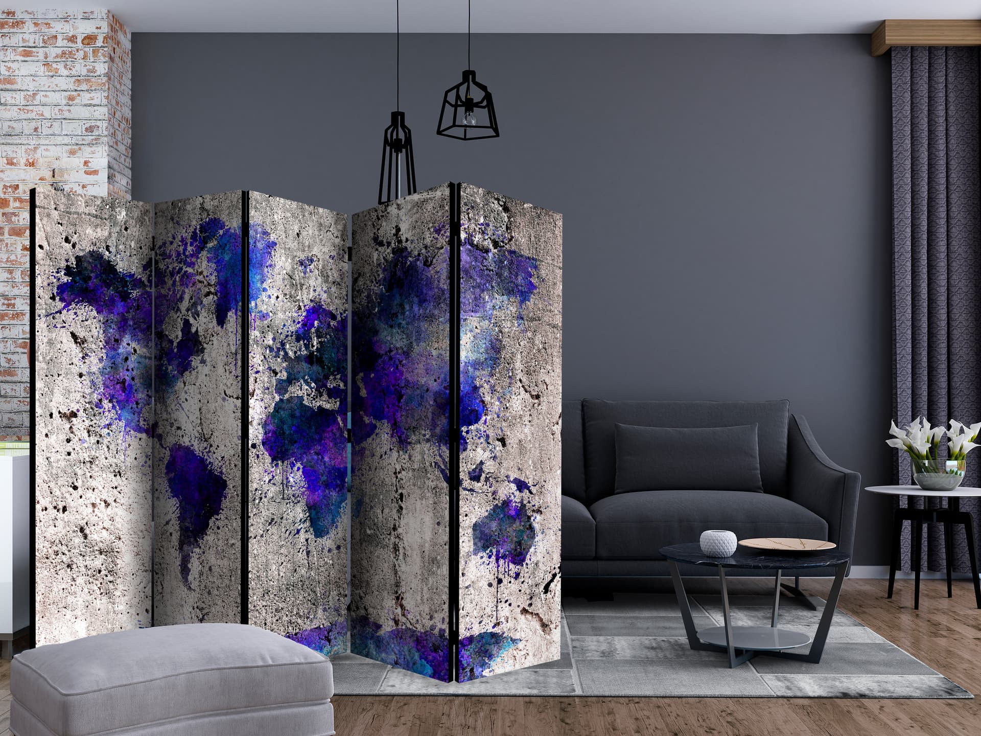 

Parawan 5-częściowy - Mapa świata: kleksy II [Room Dividers] (rozmiar 225x172)