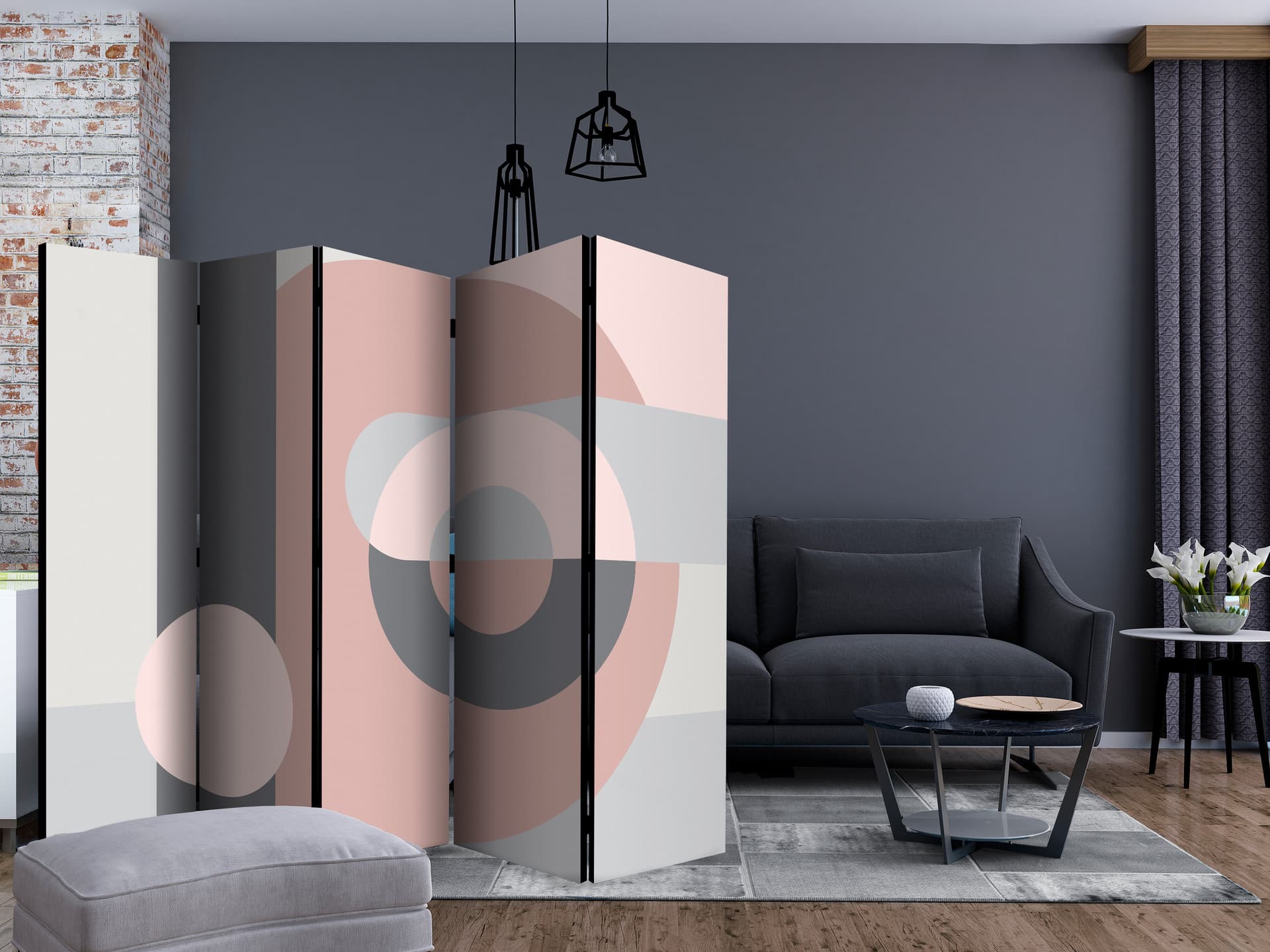 

Parawan 5-częściowy - Geometryczny wianuszek (różowy) II [Room Dividers] (rozmiar 225x172)