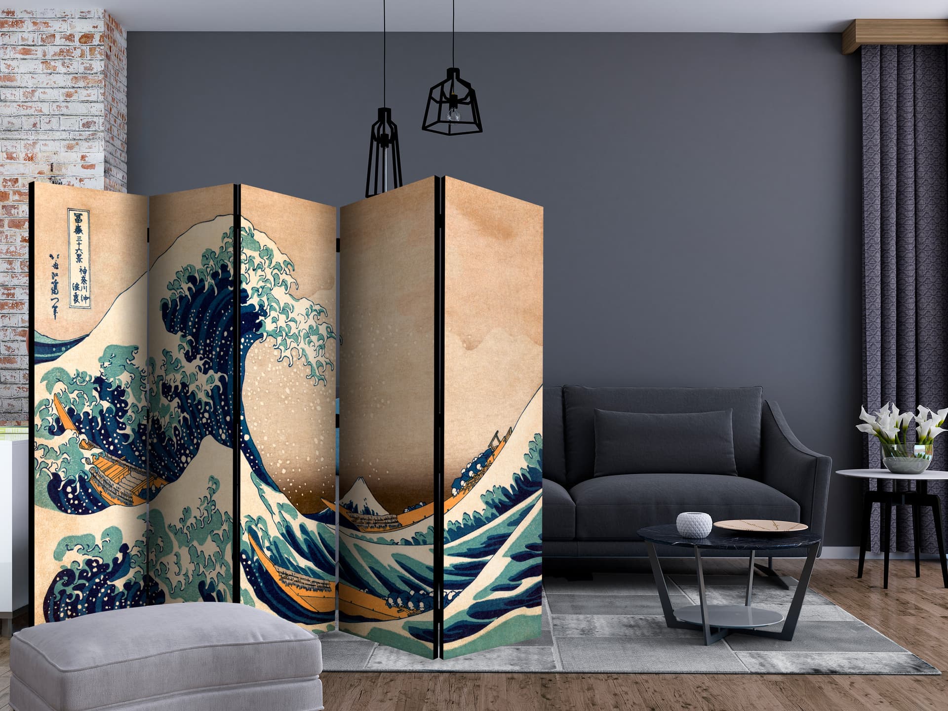 

Parawan 5-częściowy - Hokusai: Wielka fala w Kanagawie (Reprodukcja) II [Room Dividers] (rozmiar 225x172)