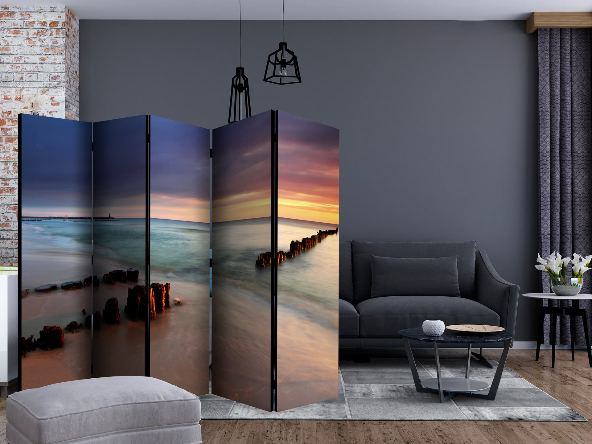 

Parawan 5-częściowy - Plaża - wschód słońca II [Room Dividers] (rozmiar 225x172)