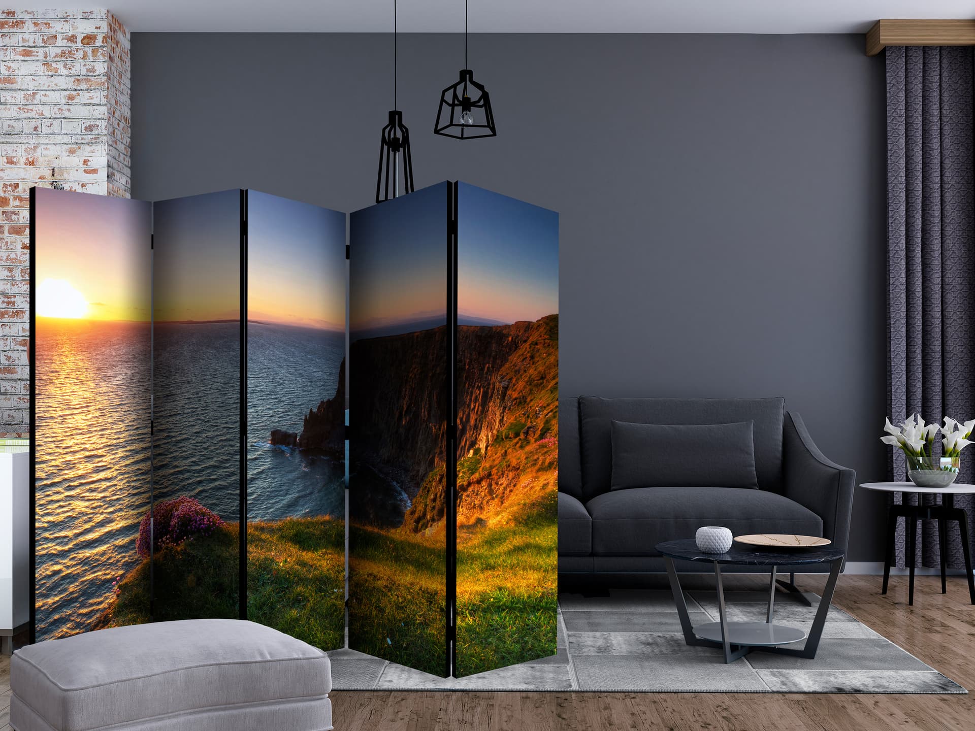 

Parawan 5-częściowy - Zachód słońca: Moherowe Klify, Irlandia II [Room Dividers] (rozmiar 225x172)
