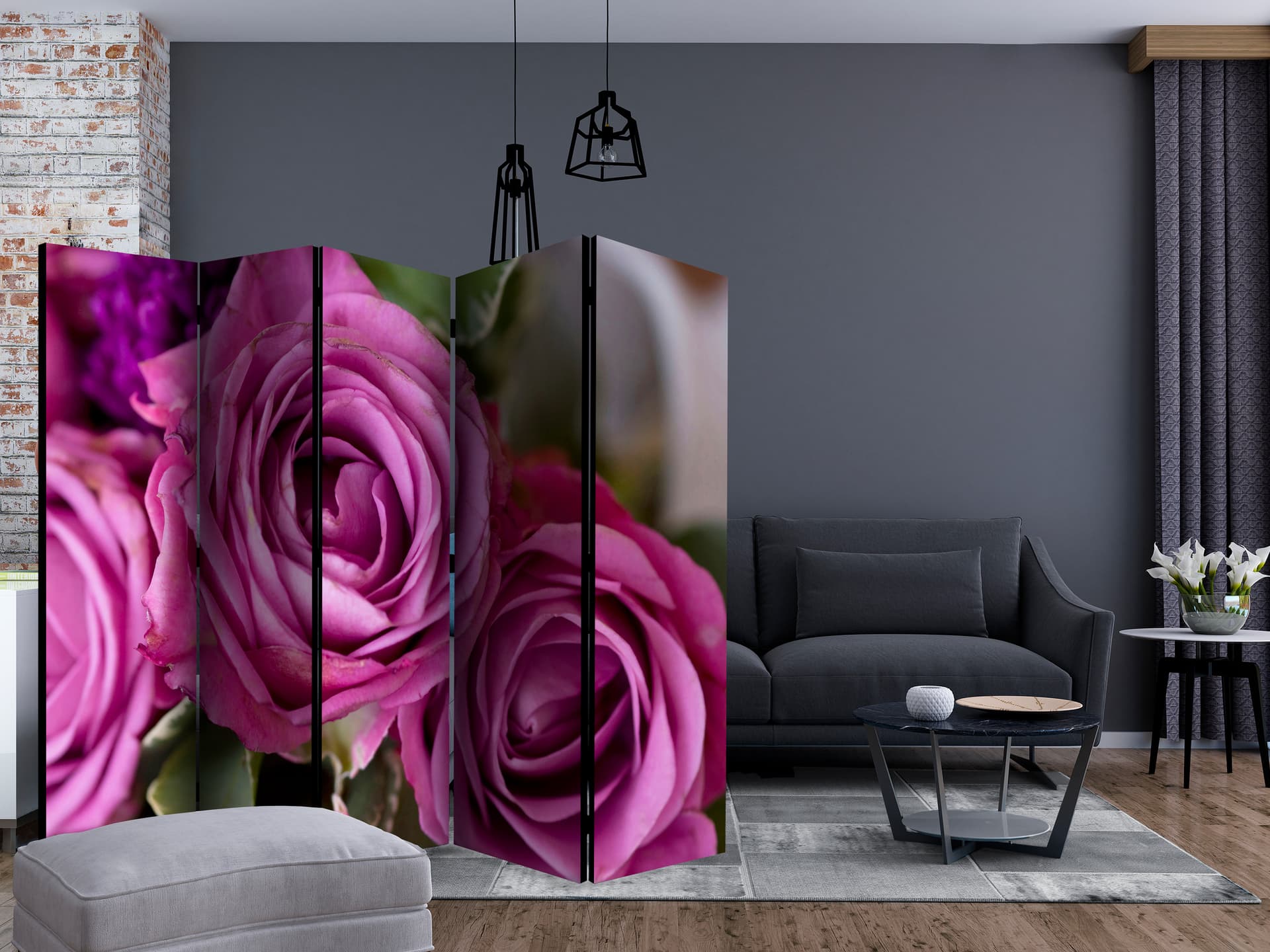 

Parawan 5-częściowy - Bunch of lila flowers II [Room Dividers] (rozmiar 225x172)