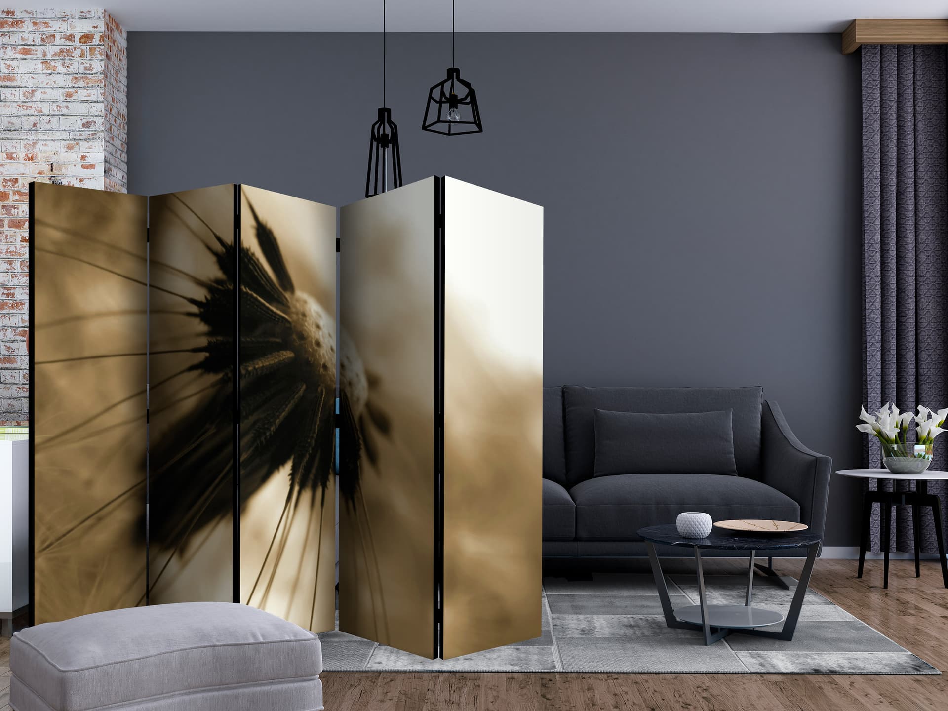 

Parawan 5-częściowy - dmuchawiec - sepia II [Room Dividers] (rozmiar 225x172)
