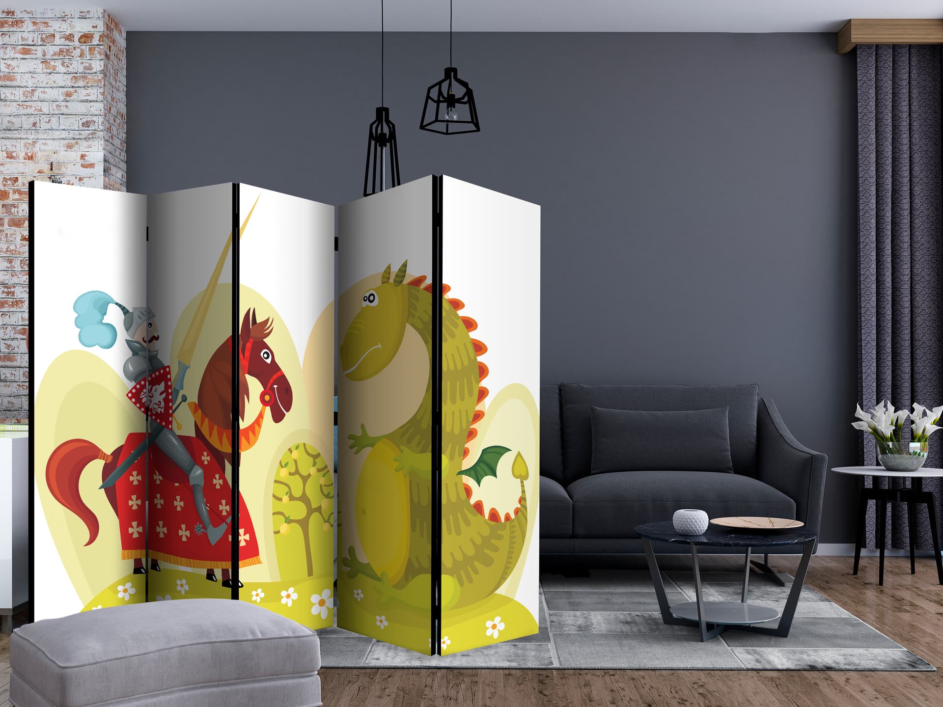 

Parawan 5-częściowy - Smok i rycerz II [Room Dividers] (rozmiar 225x172)