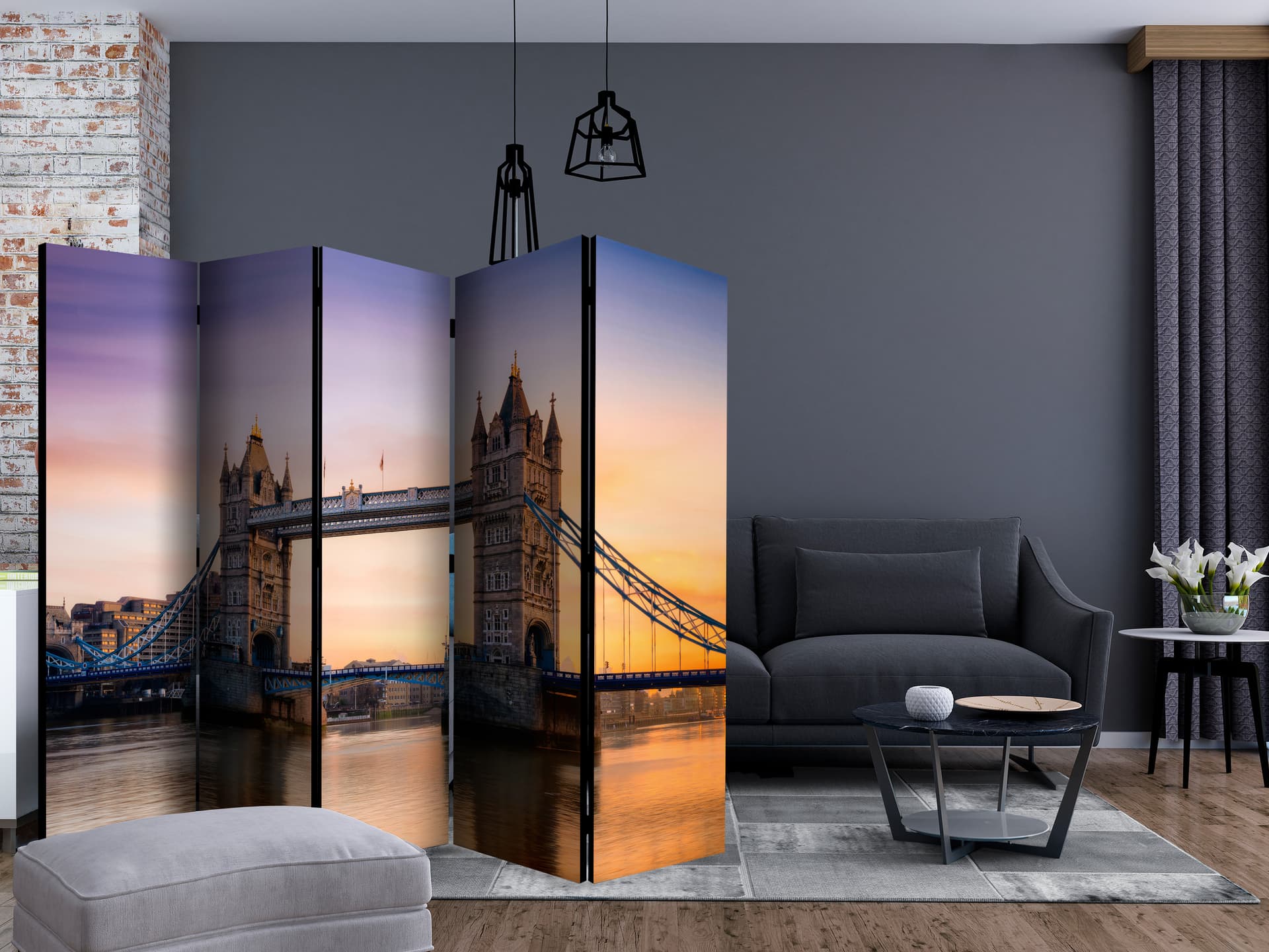 

Parawan 5-częściowy - Świt ponad Tower Bridge II [Room Dividers] (rozmiar 225x172)