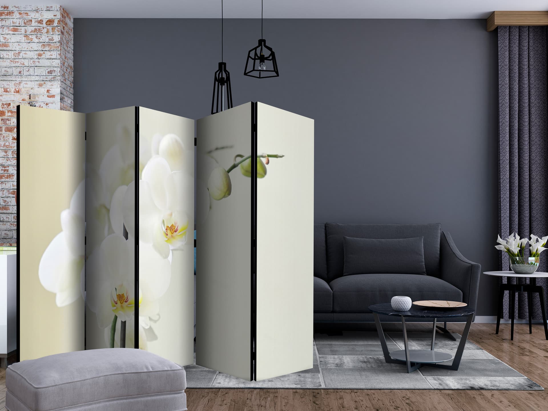 

Parawan 5-częściowy - Biała orchidea II [Room Dividers] (rozmiar 225x172)