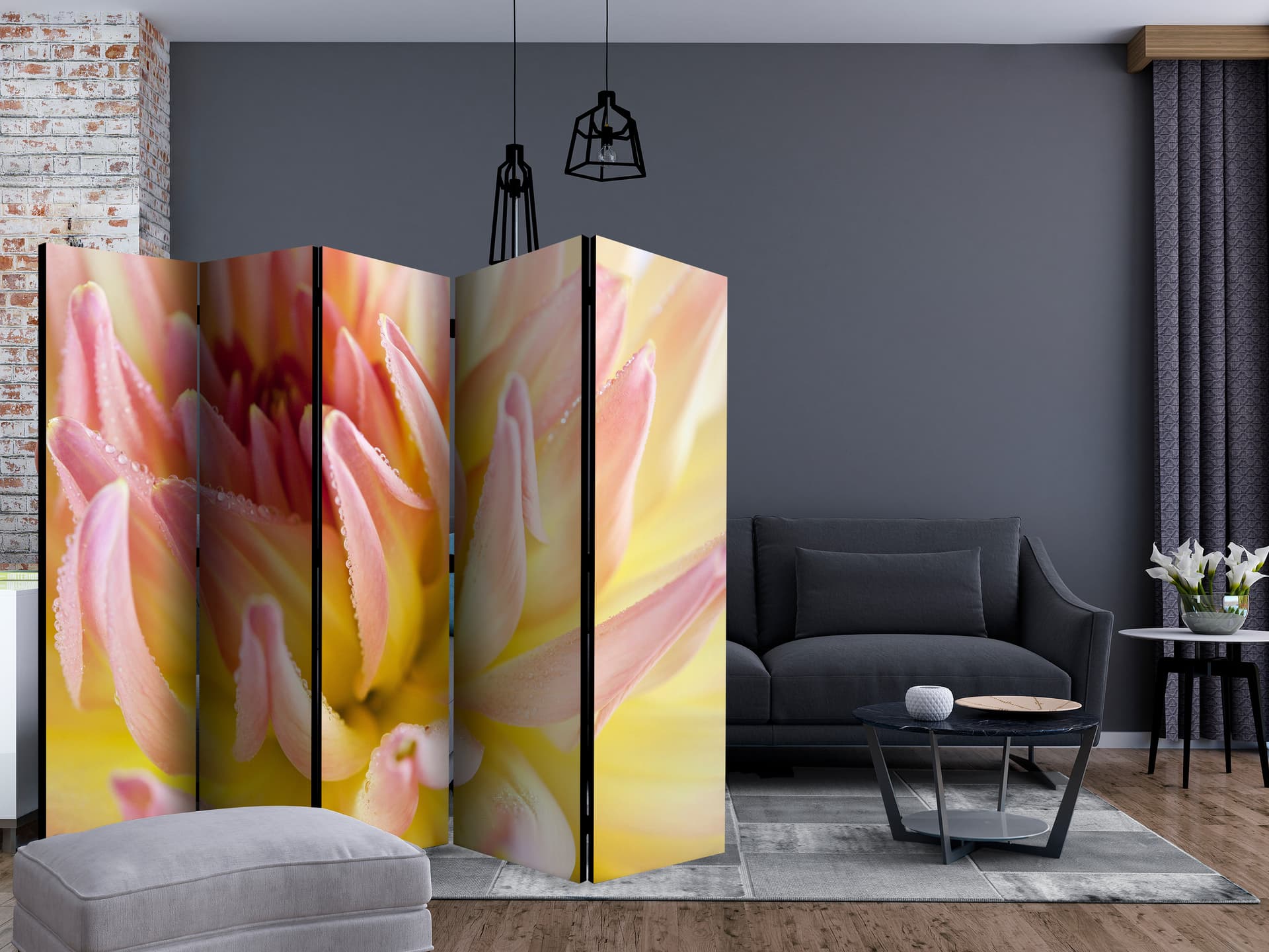 

Parawan 5-częściowy - Pastelowa dalia z kroplami rosy II [Room Dividers] (rozmiar 225x172)