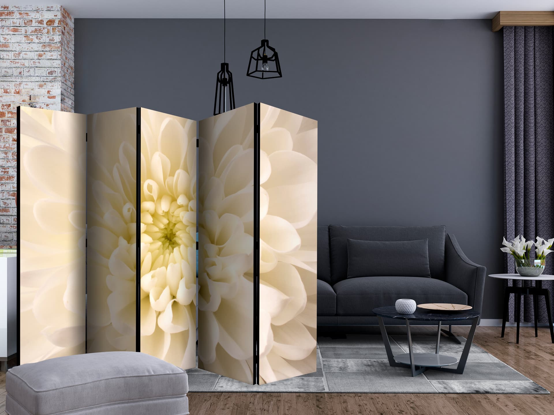

Parawan 5-częściowy - Biała dalia II [Room Dividers] (rozmiar 225x172)
