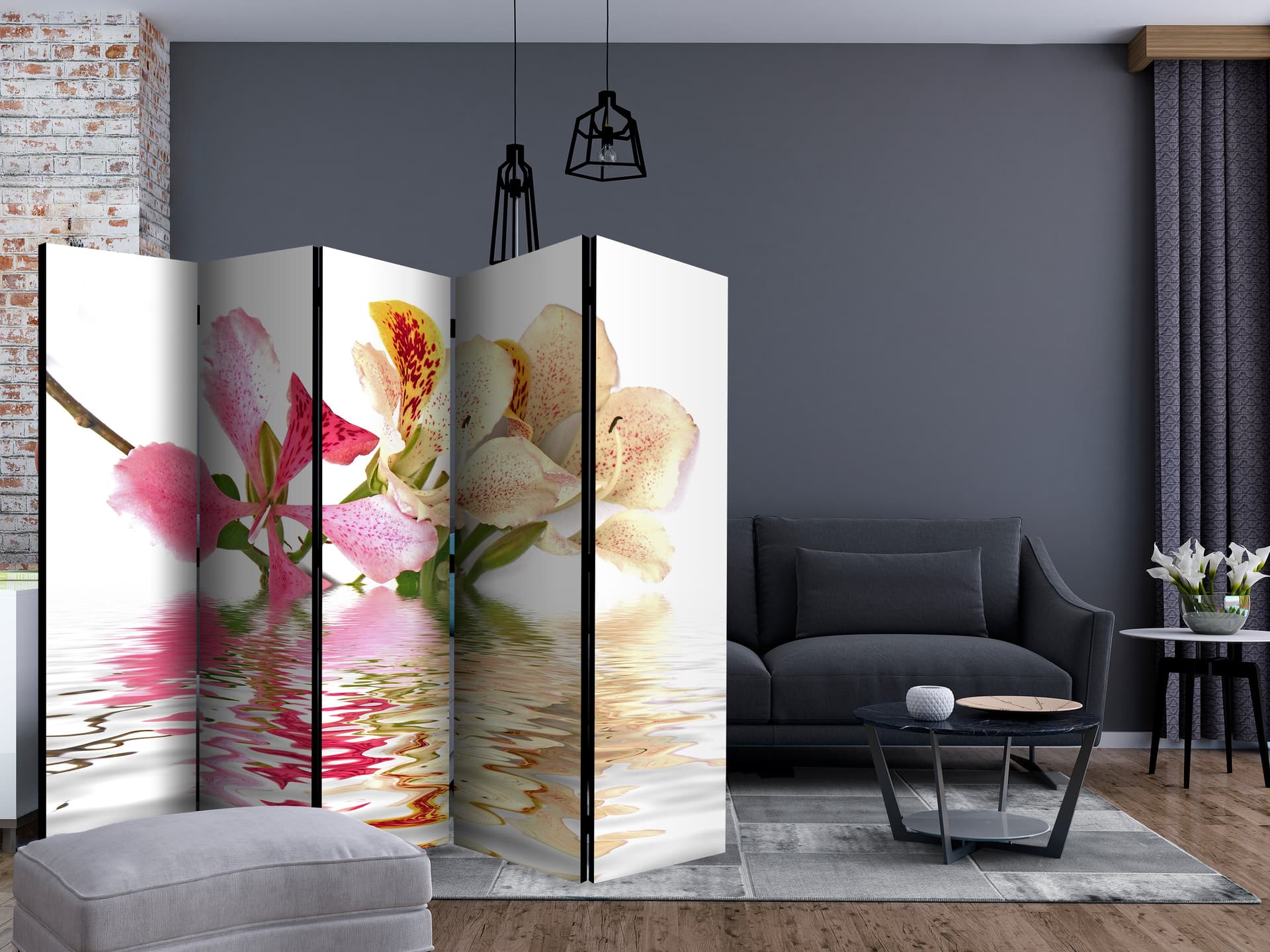 

Parawan 5-częściowy - Kwiaty tropikalne - drzewo storczykowe (bauhinia) II [Room Dividers] (rozmiar 225x172)
