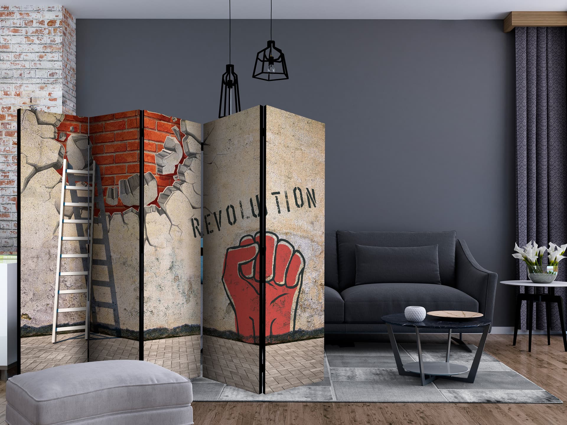 

Parawan 5-częściowy - Niewidzialna ręka rewolucji II [Room Dividers] (rozmiar 225x172)
