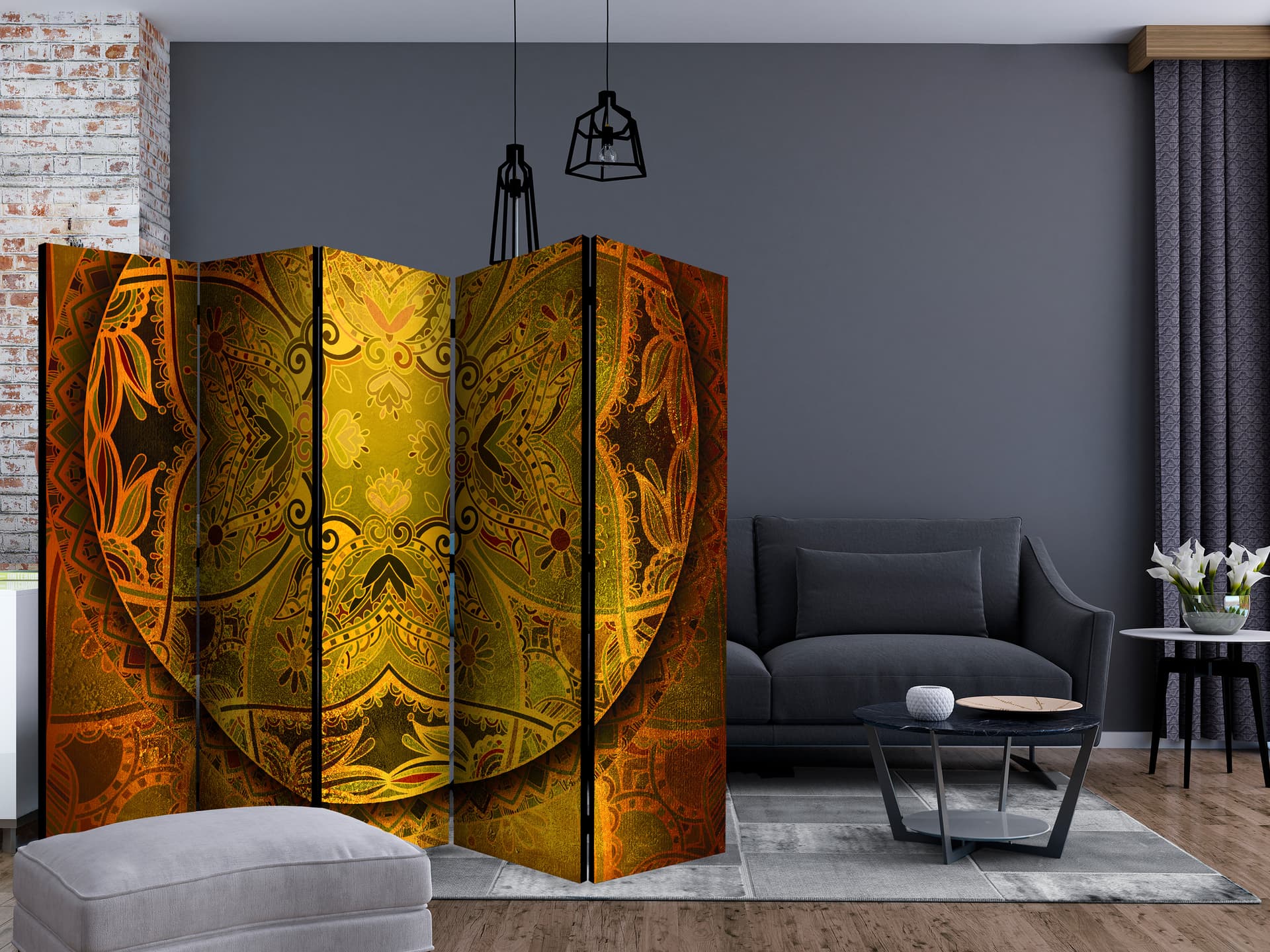 

Parawan 5-częściowy - Mandala: Złoty poemat II [Room Dividers] (rozmiar 225x172)