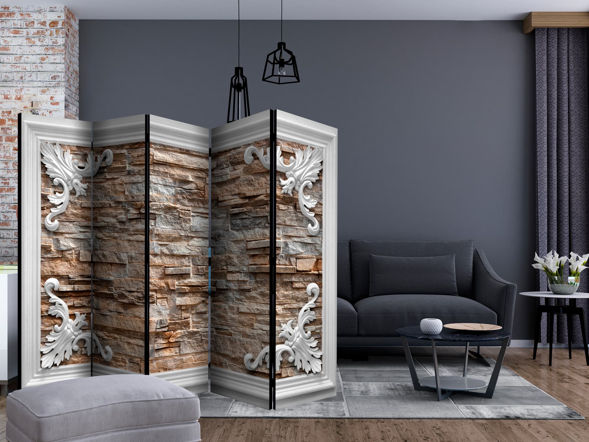 

Parawan 5-częściowy - Cegła w ramce (brązowy) II [Room Dividers] (rozmiar 225x172)