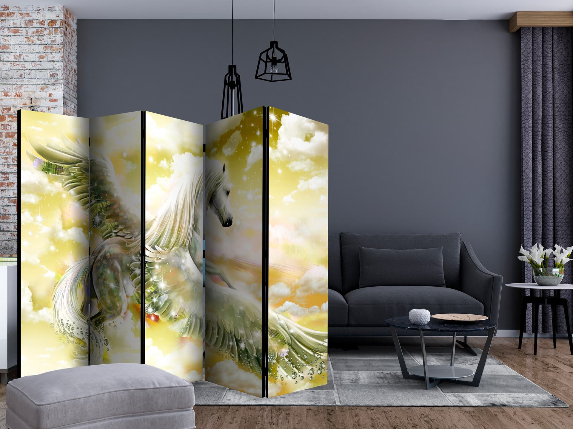 

Parawan 5-częściowy - Pegaz (żółty) II [Room Dividers] (rozmiar 225x172)