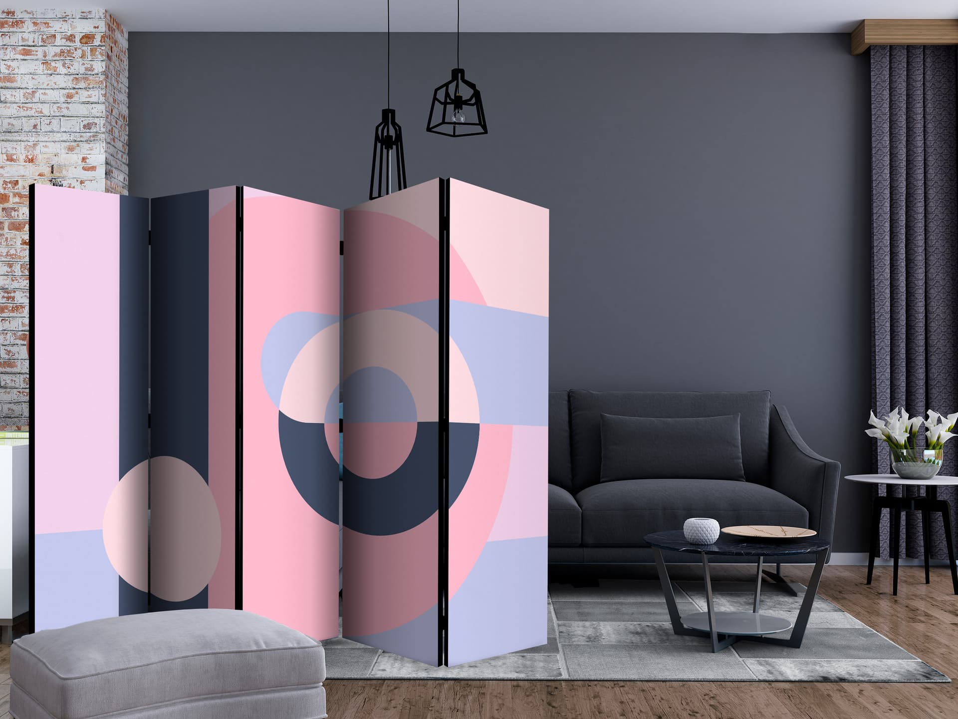 

Parawan 5-częściowy - Geometryczny wianuszek (fioletowy) II [Room Dividers] (rozmiar 225x172)