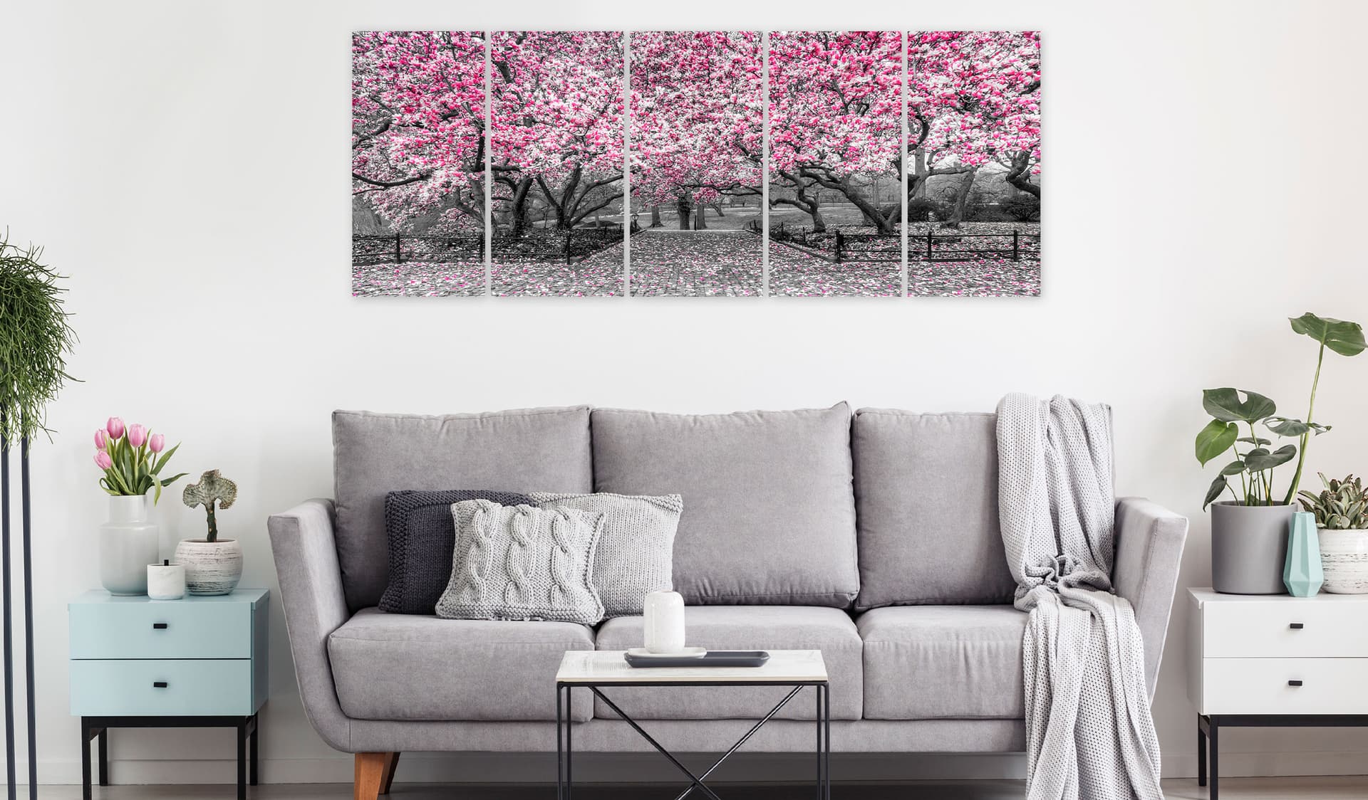 

Obraz - Park magnolii (5-częściowy) wąski różowy (rozmiar 200x80)