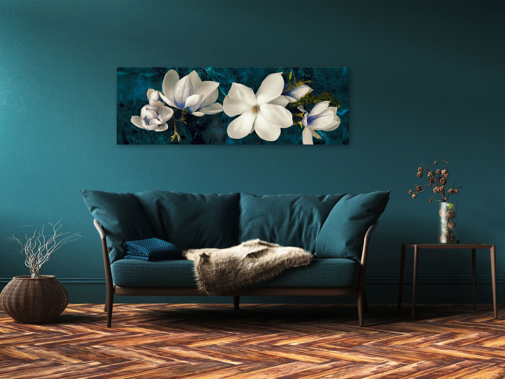 

Obraz - Awangardowa magnolia (1-częściowy) wąski turkusowy (rozmiar 150x50)