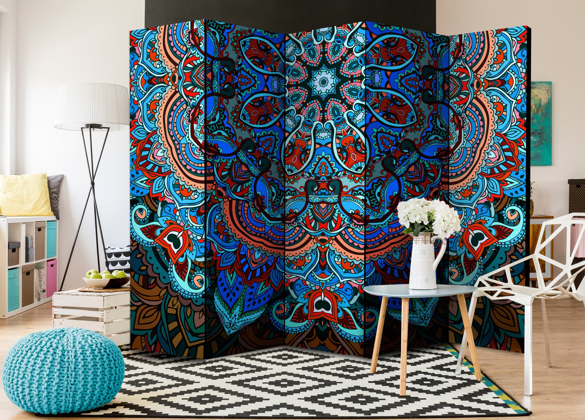 

Parawan 5-częściowy - Niebieska fantazja II [Room Dividers] (rozmiar 225x172)