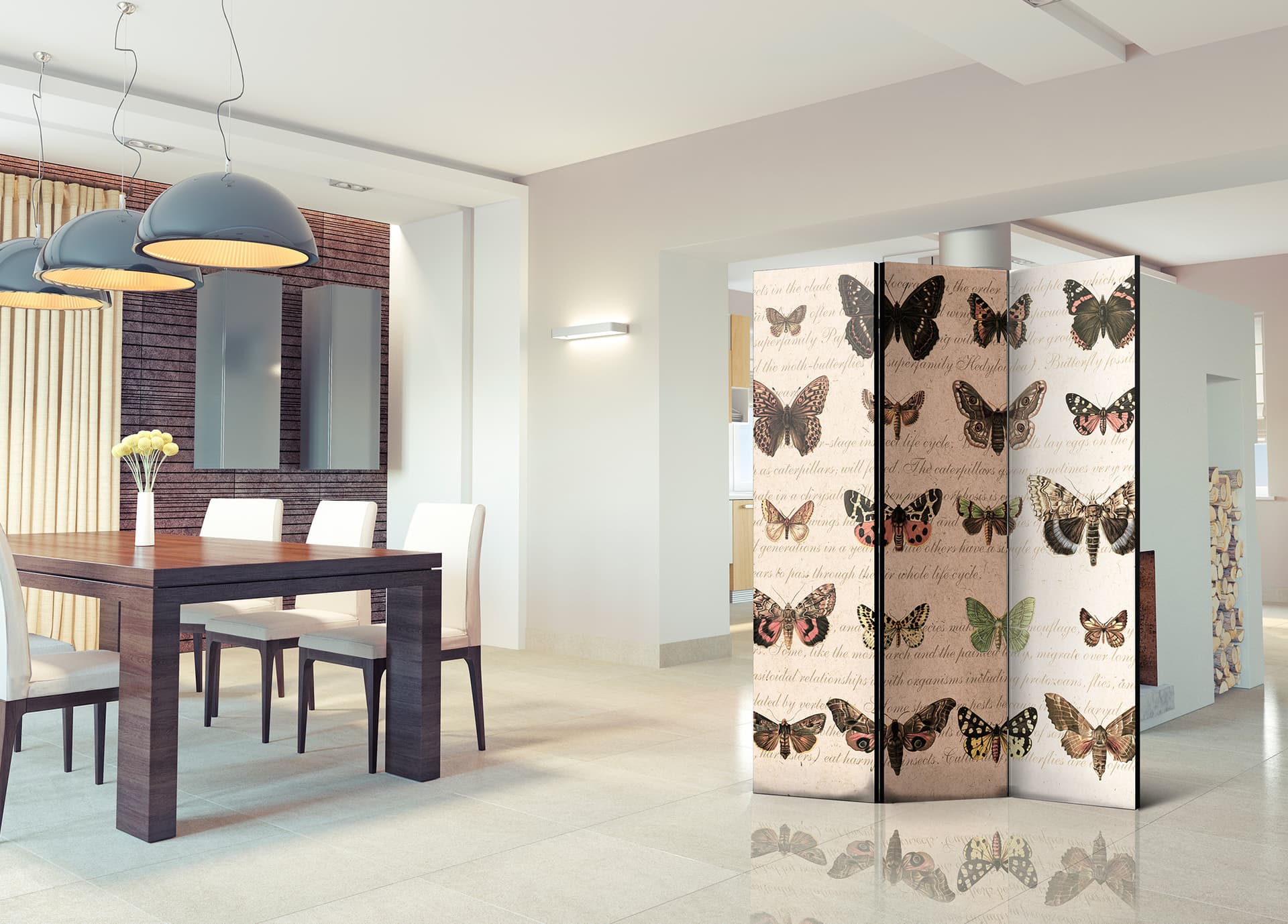 

Parawan 3-częściowy - Styl retro: Motyle [Room Dividers] (rozmiar 135x172)