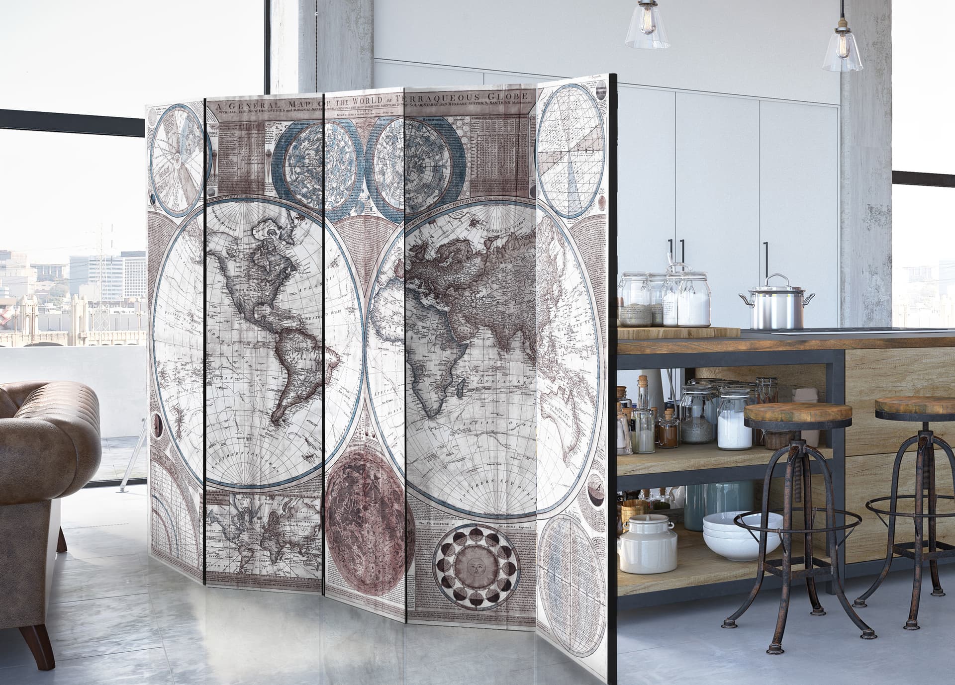 

Parawan 5-częściowy - Terraqueous Globe [Room Dividers] (rozmiar 225x172)
