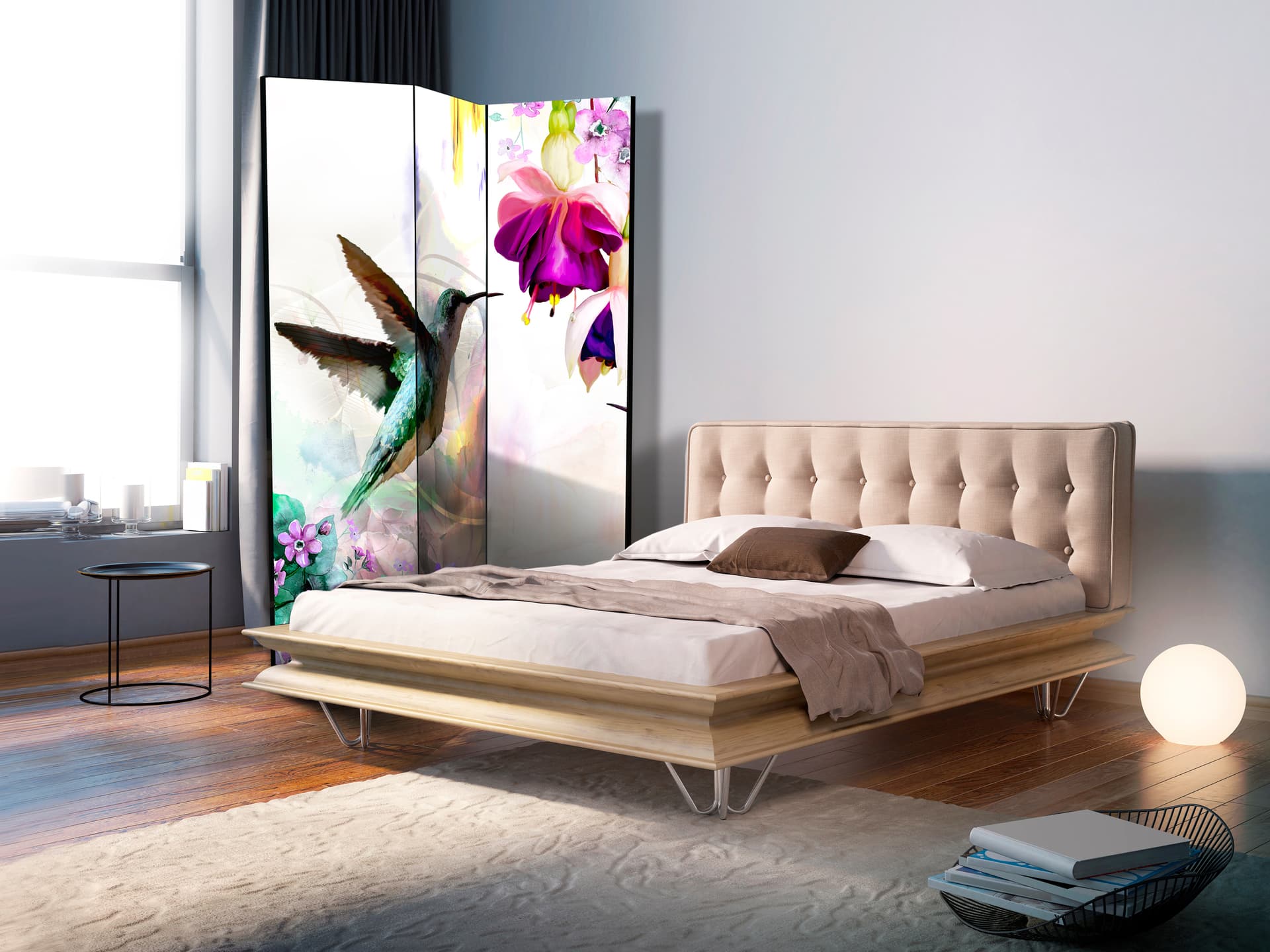

Parawan 3-częściowy - Kolibry i kwiaty [Room Dividers] (rozmiar 135x172)