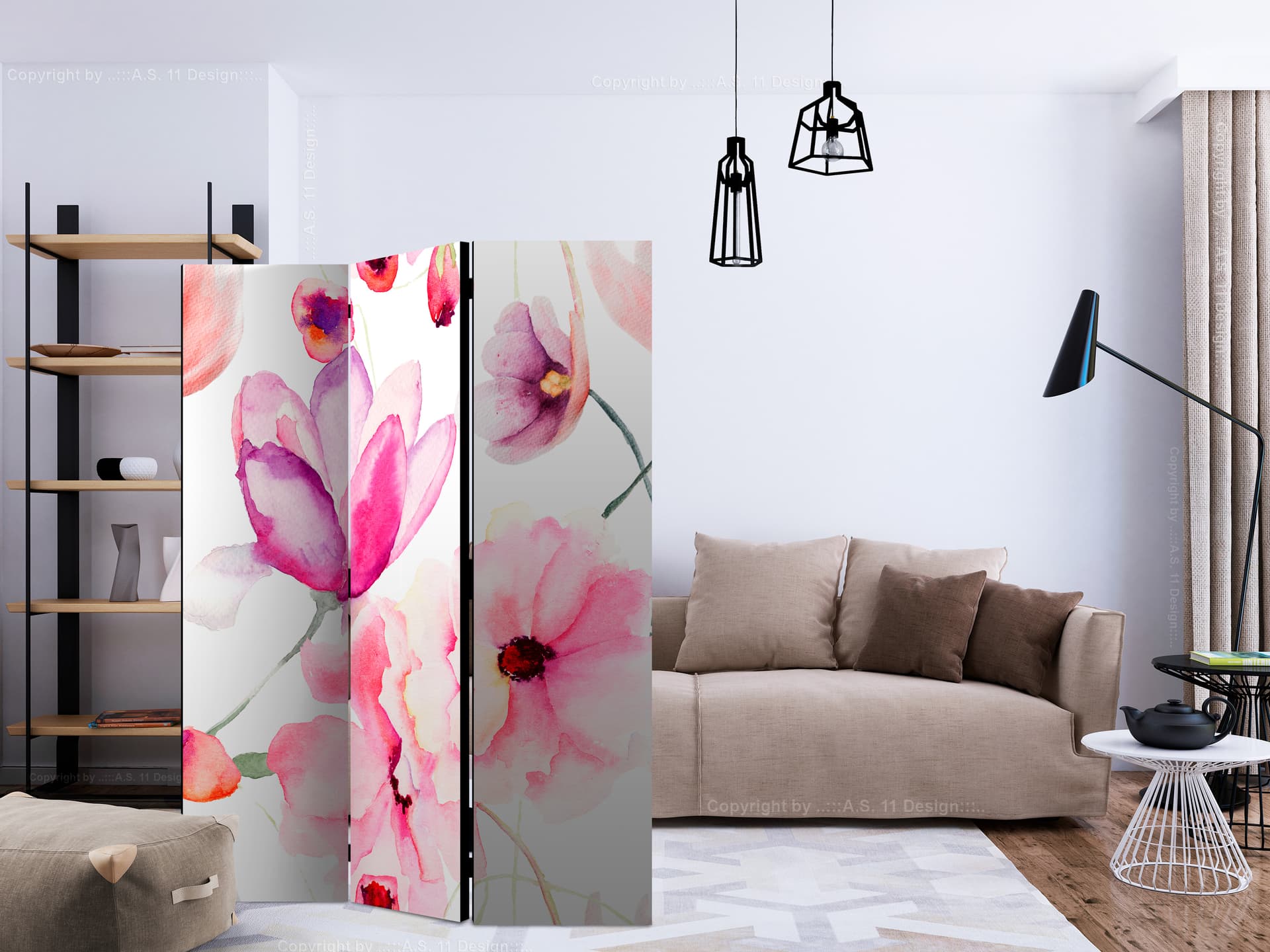 

Parawan 3-częściowy - Różowe kwiaty [Room Dividers] (rozmiar 135x172)