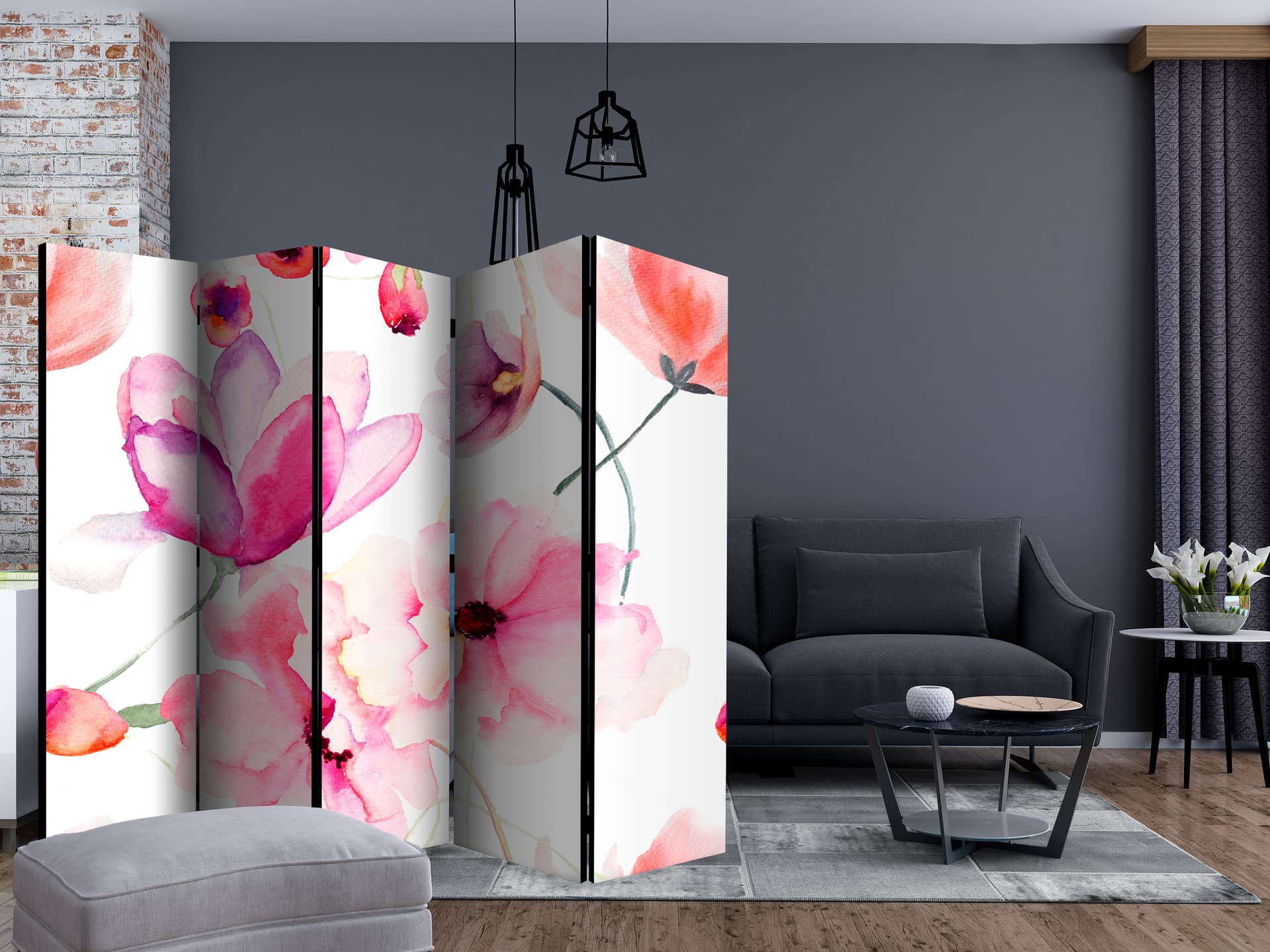 

Parawan 5-częściowy - Różowe kwiaty II [Room Dividers] (rozmiar 225x172)