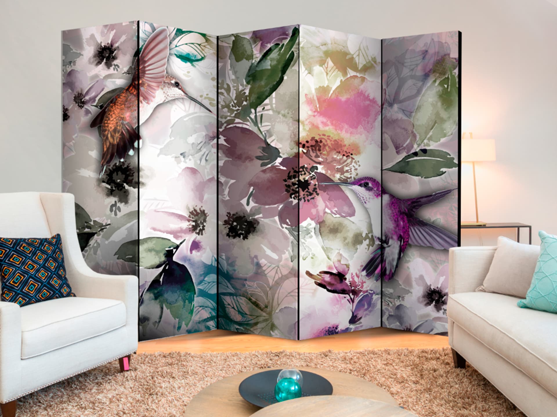 

Parawan 5-częściowy - Natura w akwareli II [Room Dividers] (rozmiar 225x172)