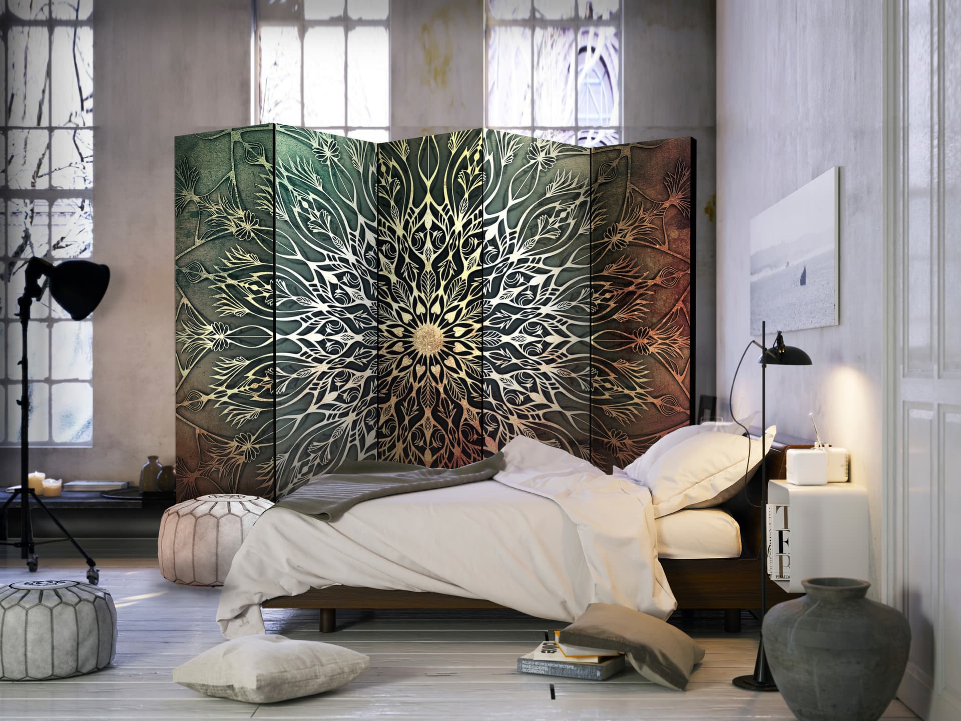 

Parawan 5-częściowy - Centrum (zielony) II [Room Dividers] (rozmiar 225x172)