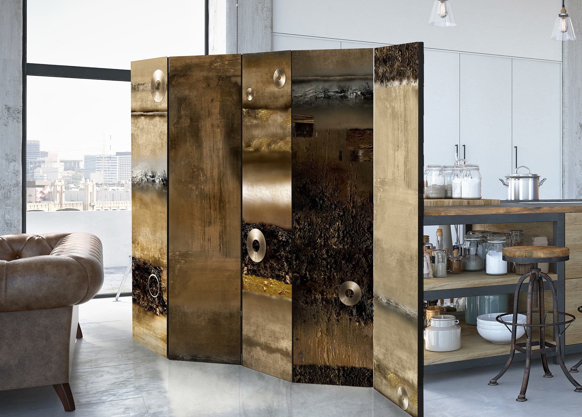 

Parawan 5-częściowy - Metalowe przymierze II [Room Dividers] (rozmiar 225x172)