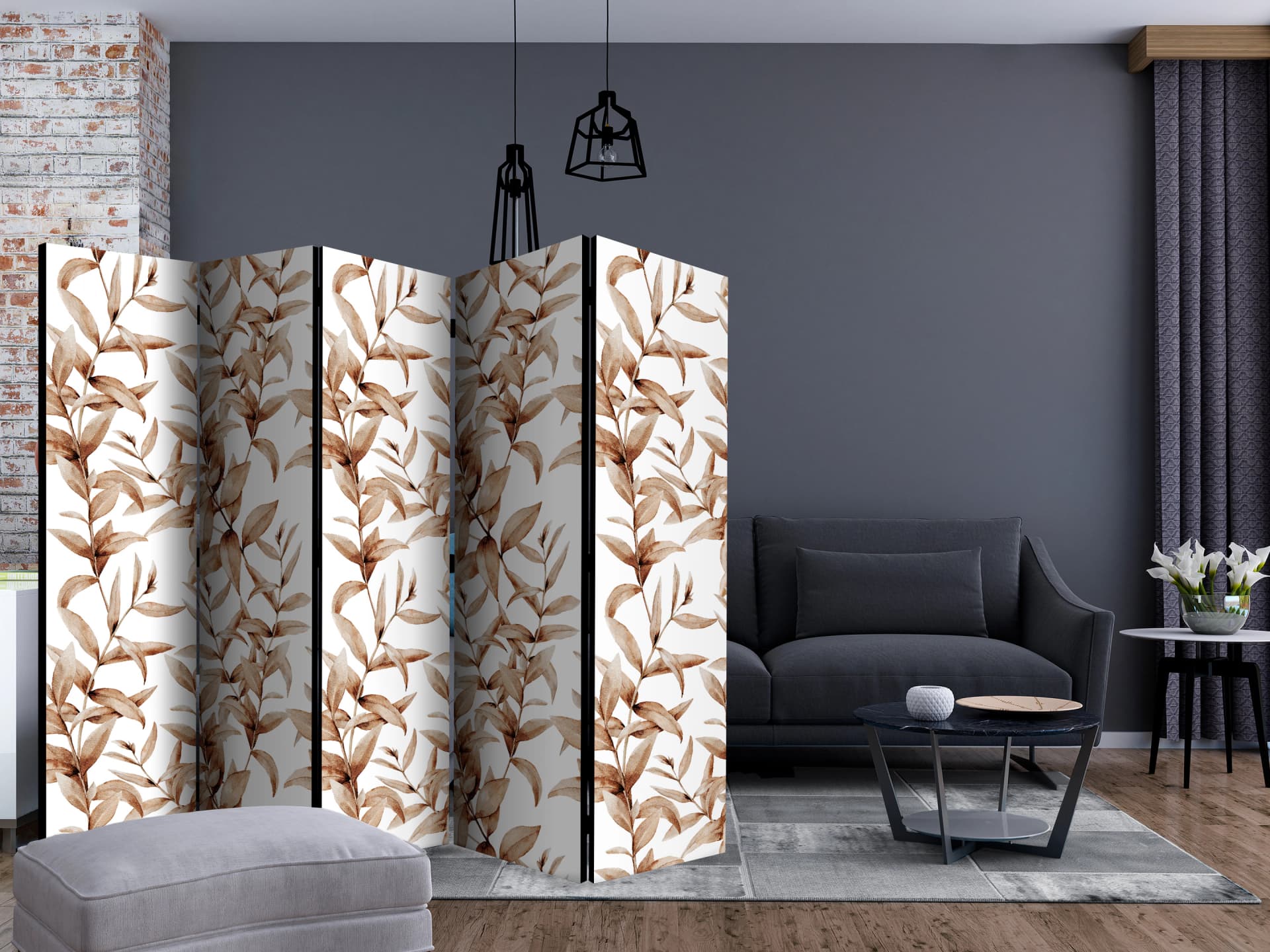 

Parawan 5-częściowy - Roślinna sepia II [Room Dividers] (rozmiar 225x172)