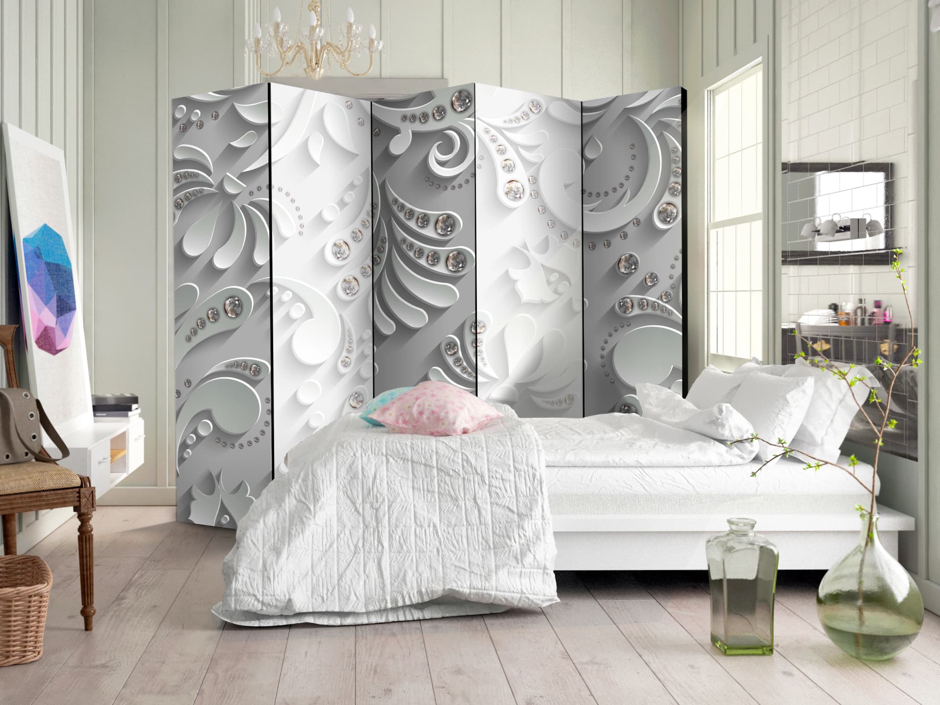 

Parawan 5-częściowy - Kwiaty w kryształy II [Room Dividers] (rozmiar 225x172)