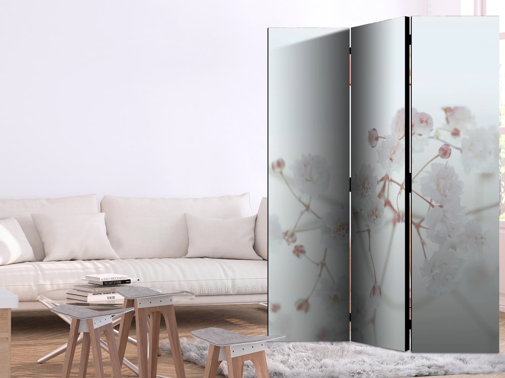 

Parawan 3-częściowy - Białe kwiaty [Room Dividers] (rozmiar 135x172)