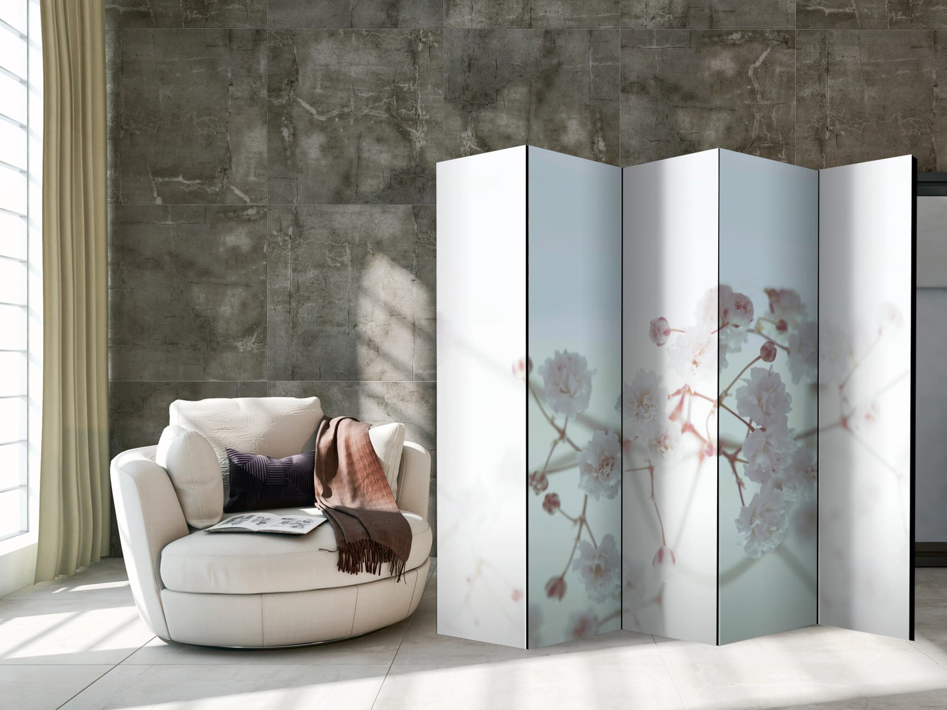 

Parawan 5-częściowy - Białe kwiaty II [Room Dividers] (rozmiar 225x172)