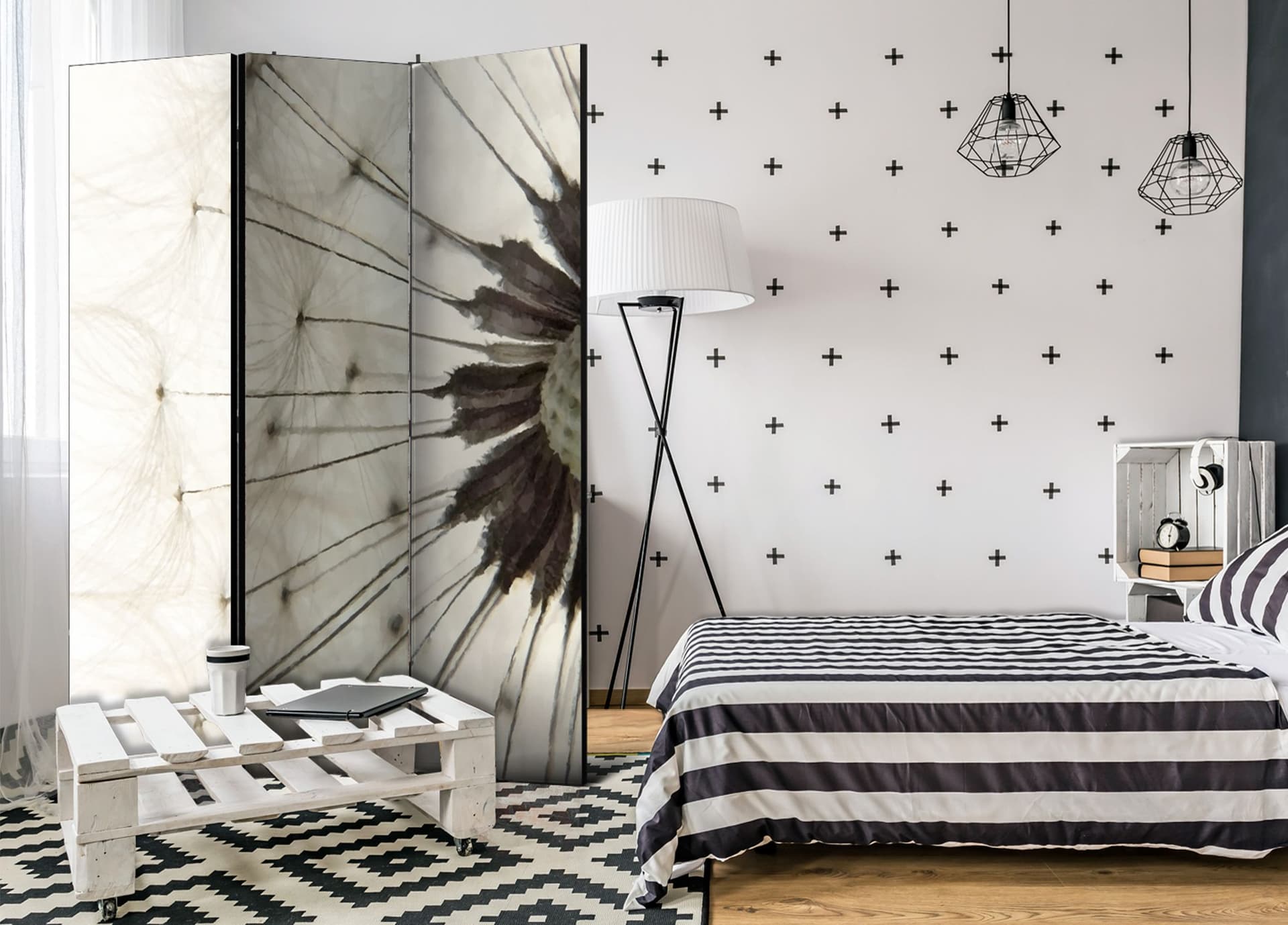 

Parawan 3-częściowy - Biały dmuchawiec [Room Dividers] (rozmiar 135x172)