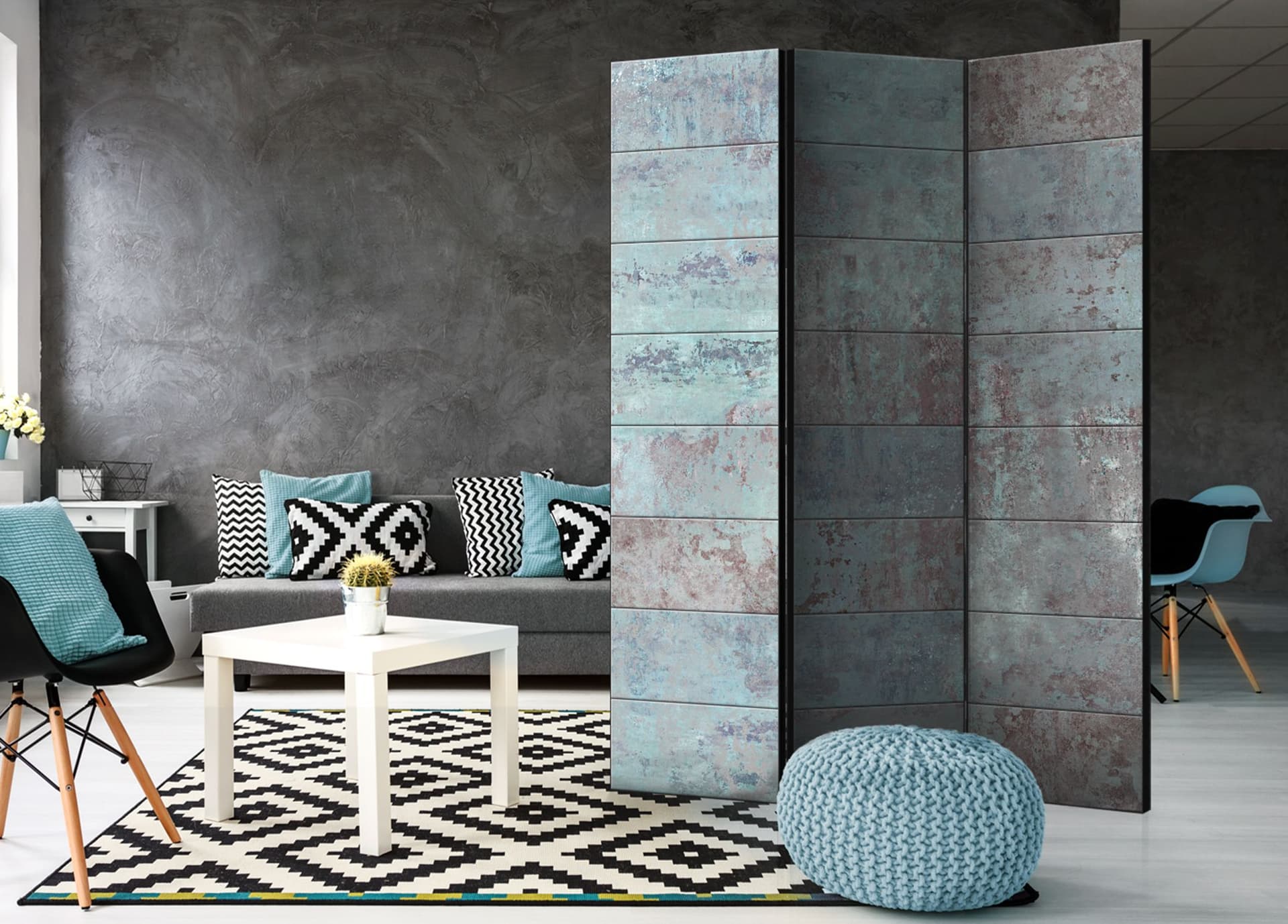

Parawan 3-częściowy - Turkusowy beton [Room Dividers] (rozmiar 135x172)